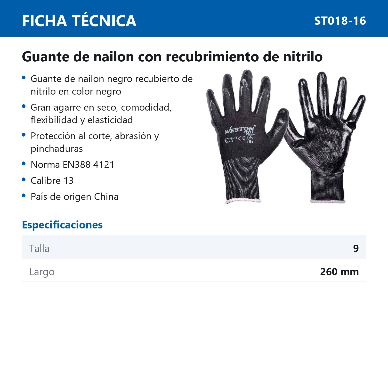 GUANTE NYLON C/NITRILO NORMAL 13G NEGRO TALLA 9 (Precio x par - Empaque c/10 pares) - Imagen 4