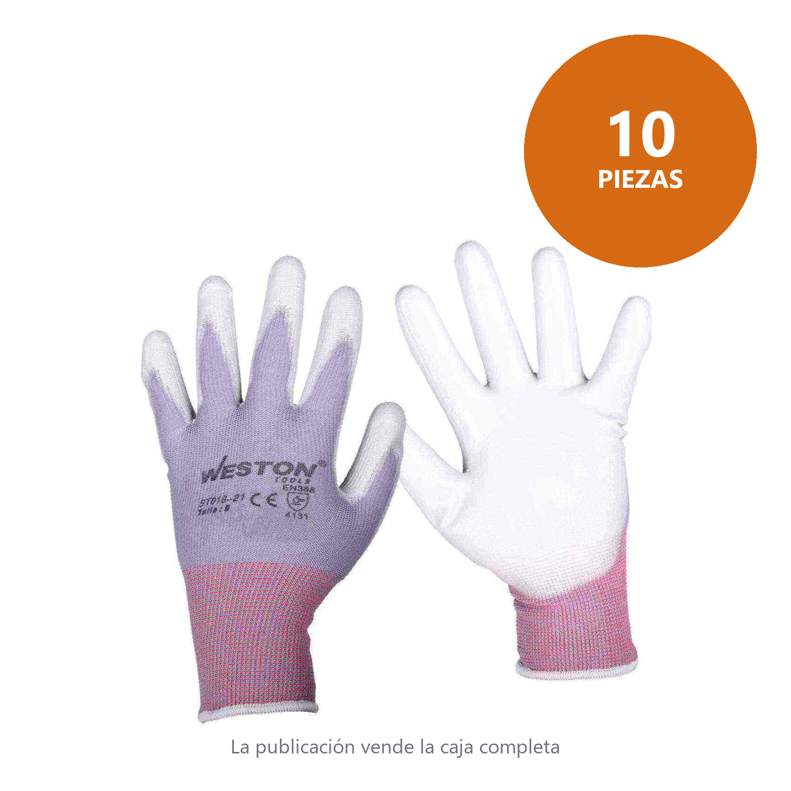 GUANTE NYLON C/PU 13G C/PALMA GRIS 8 (Precio x par - Empaque c/10 pares) - Imagen 2