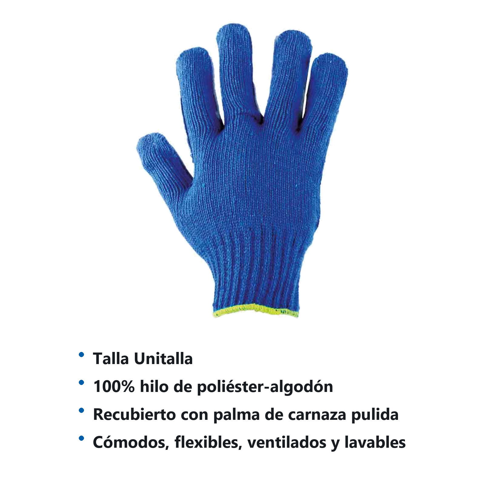 GUANTE TEJIDO AZUL C/PALMA DE CARNAZA (Precio x par - Empaque c/10 pares) - Imagen 3