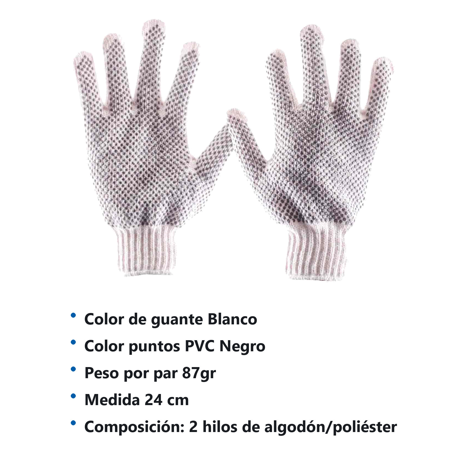 GUANTE ALGODON BLANCO C/PUNTOS PVC UNITALLA (Precio x par - Empaque c/10 pares) - Imagen 4