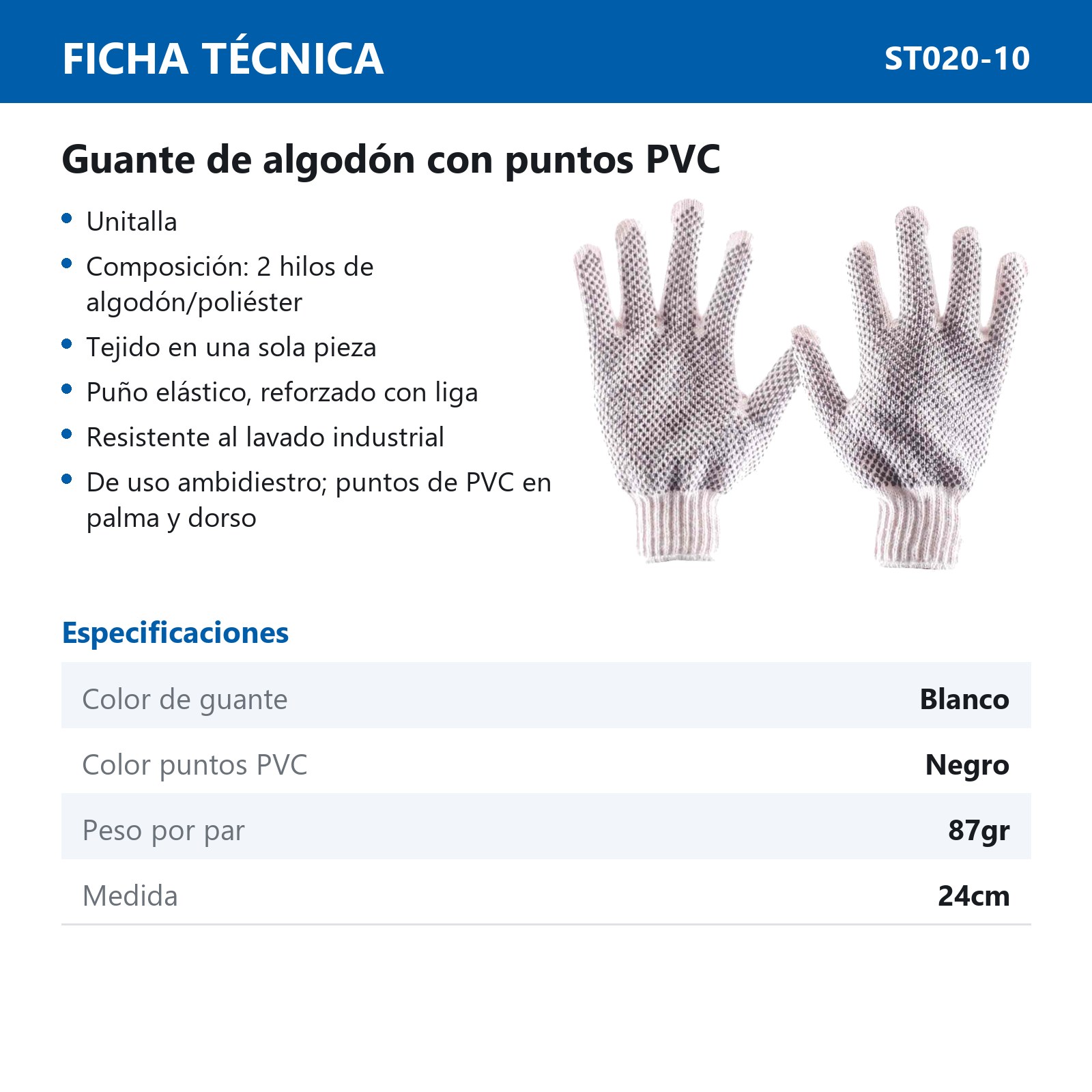 GUANTE ALGODON BLANCO C/PUNTOS PVC UNITALLA (Precio x par - Empaque c/10 pares) - Imagen 4