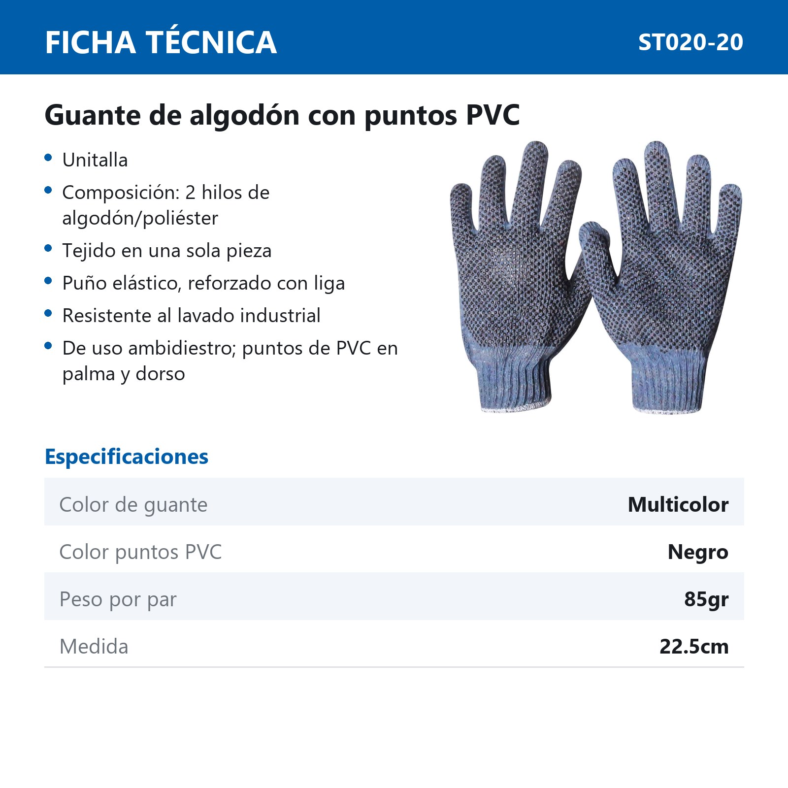 GUANTE ALGODON MULTICOLOR C/PUNTOS PVC UNITALLA (Precio x par - Empaque c/10 pares) - Imagen 4