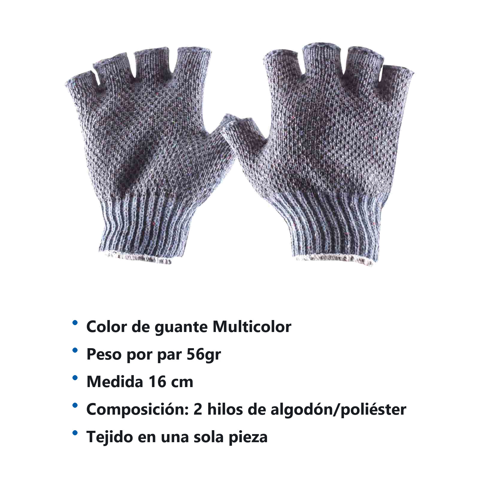 GUANTE ALGODON MULTICOLOR C/PUNTO PVC SIN DEDOS UNITALLA (Precio x par - Empaque c/10 pares) - Imagen 4