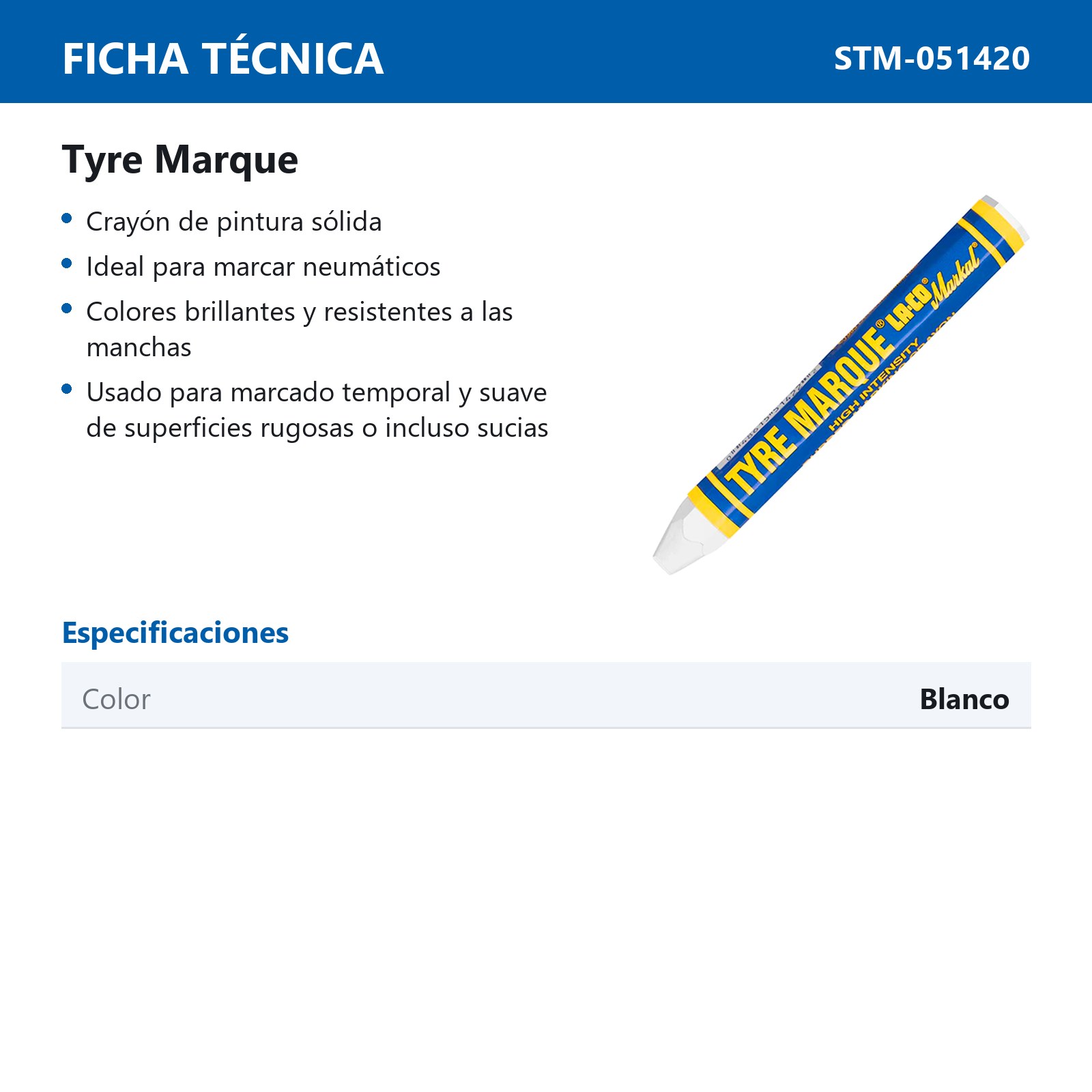 MARCADOR DE CERA TYRE MARQUE BLANCO (CAJA C/12 - PRECIO X PZA) - Imagen 3