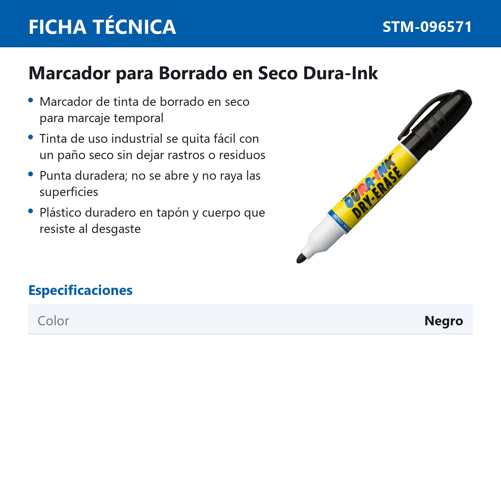 DURA INK DRY-ERASE MARKER BLACK  (CAJA C/48 - PRECIO X PZA) - Imagen 3