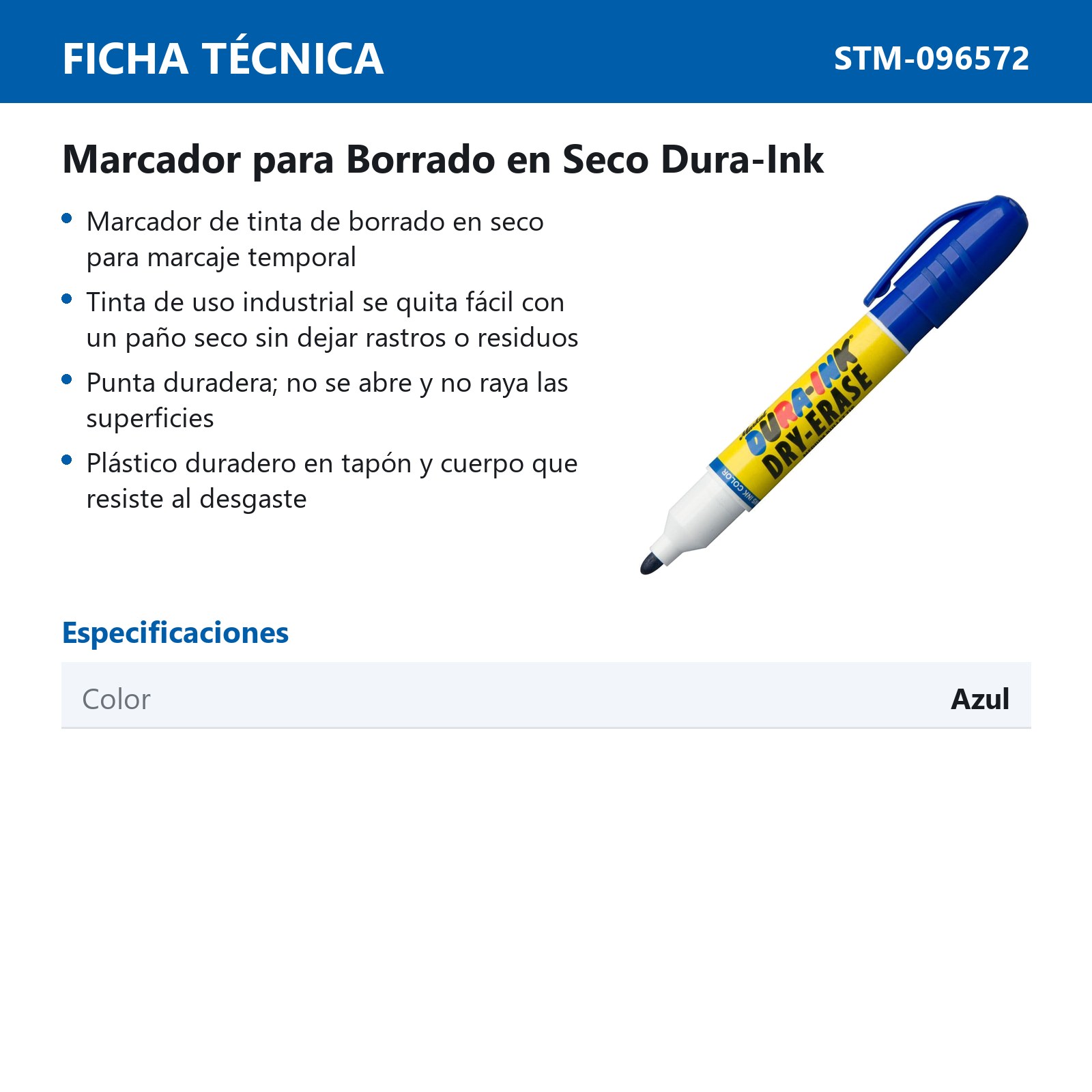 DURA INK DRY-ERASE MARKER BLUE (CAJA C/12 PZAS - PRECIO X PIEZA) - Imagen 3