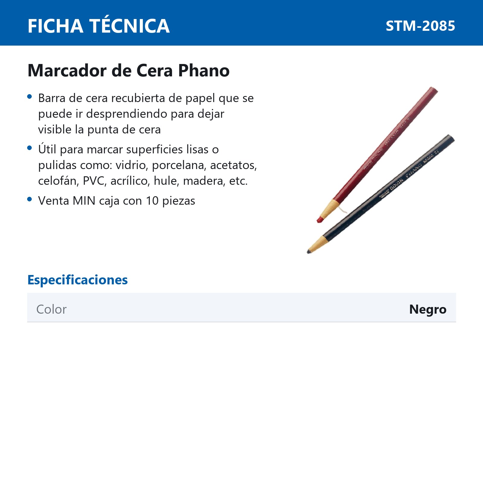 MARCADOR DE CERA PHANO NEGRO CAJA C/10PZS (PRECIO X CAJA) - Imagen 2