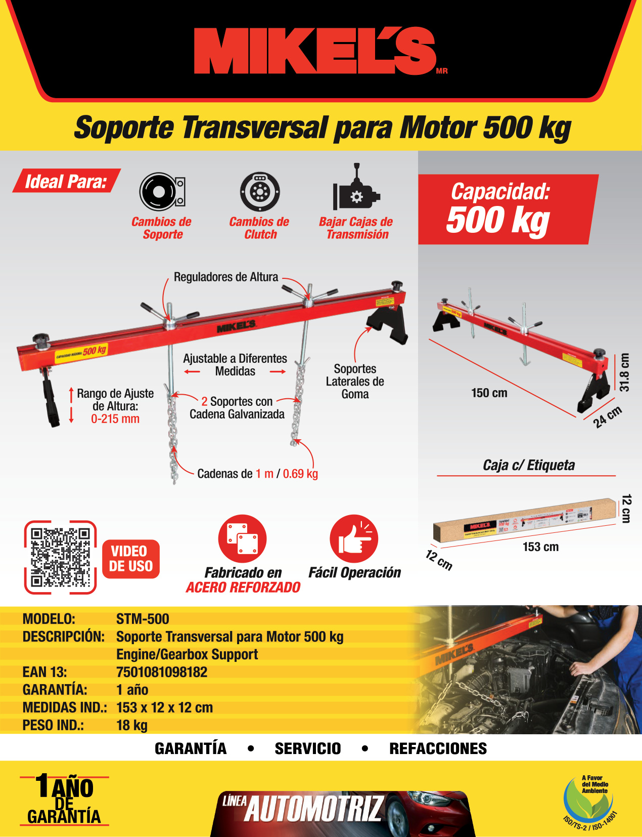MIKELS STM-500 Soporte para motor transversal ajustable (500 kg) - Imagen 4