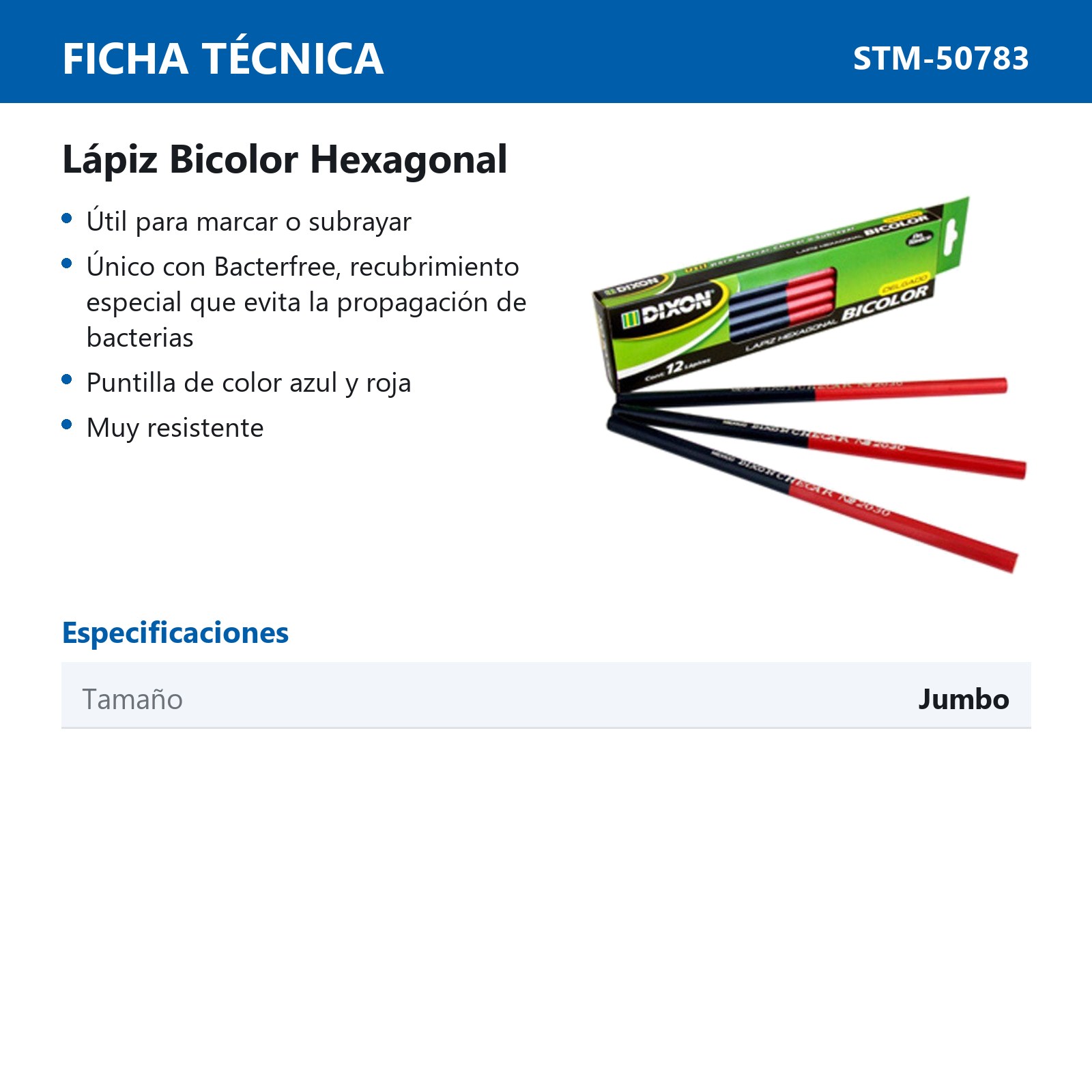 LAPIZ BICOLOR HEXAGONAL DIXON JUMBO CAJA C/10PZS (PRECIO X CAJA) - Imagen 2