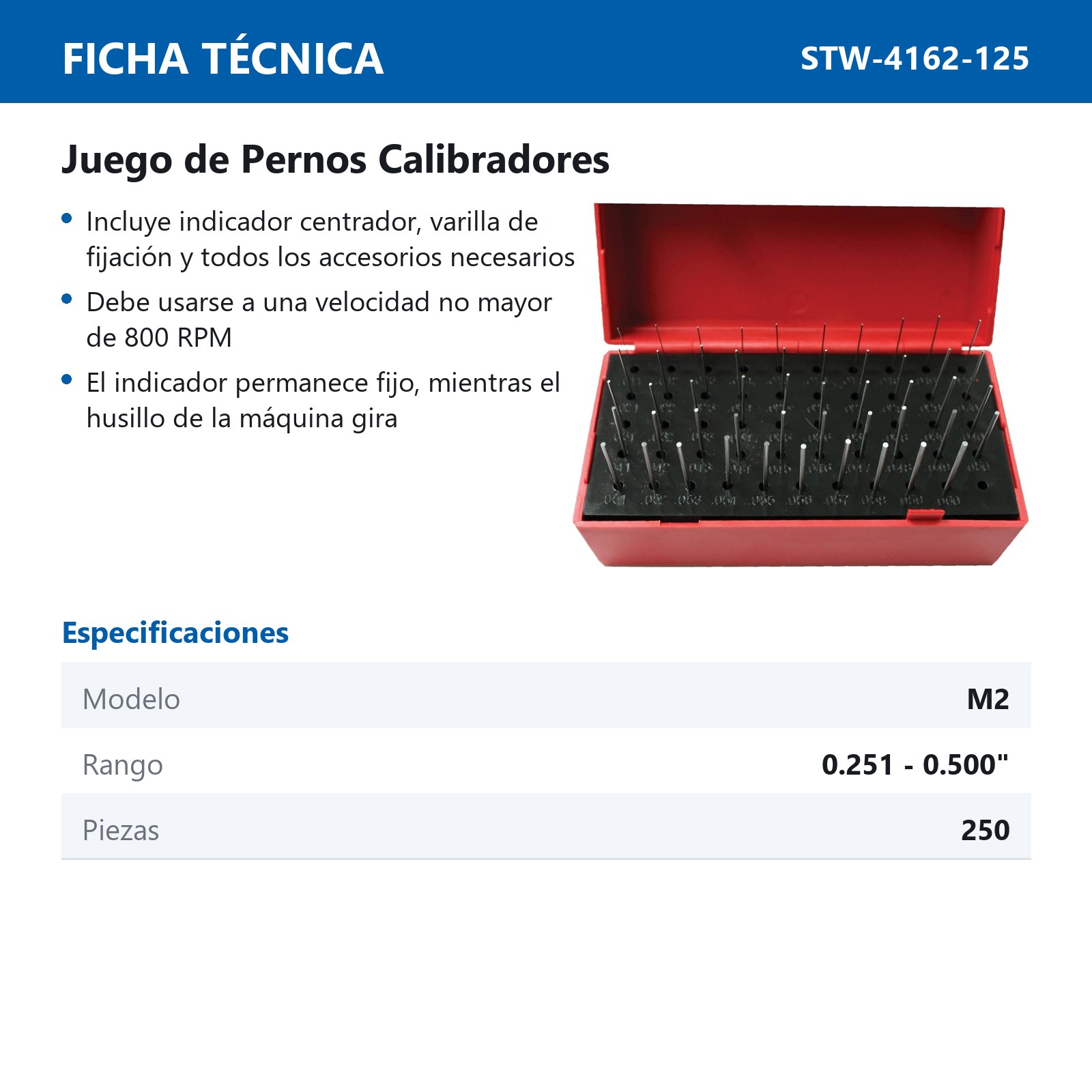 JGO. PERNOS CALIBRADOS M2 0.251-0.500" 250 PZAS - Imagen 2