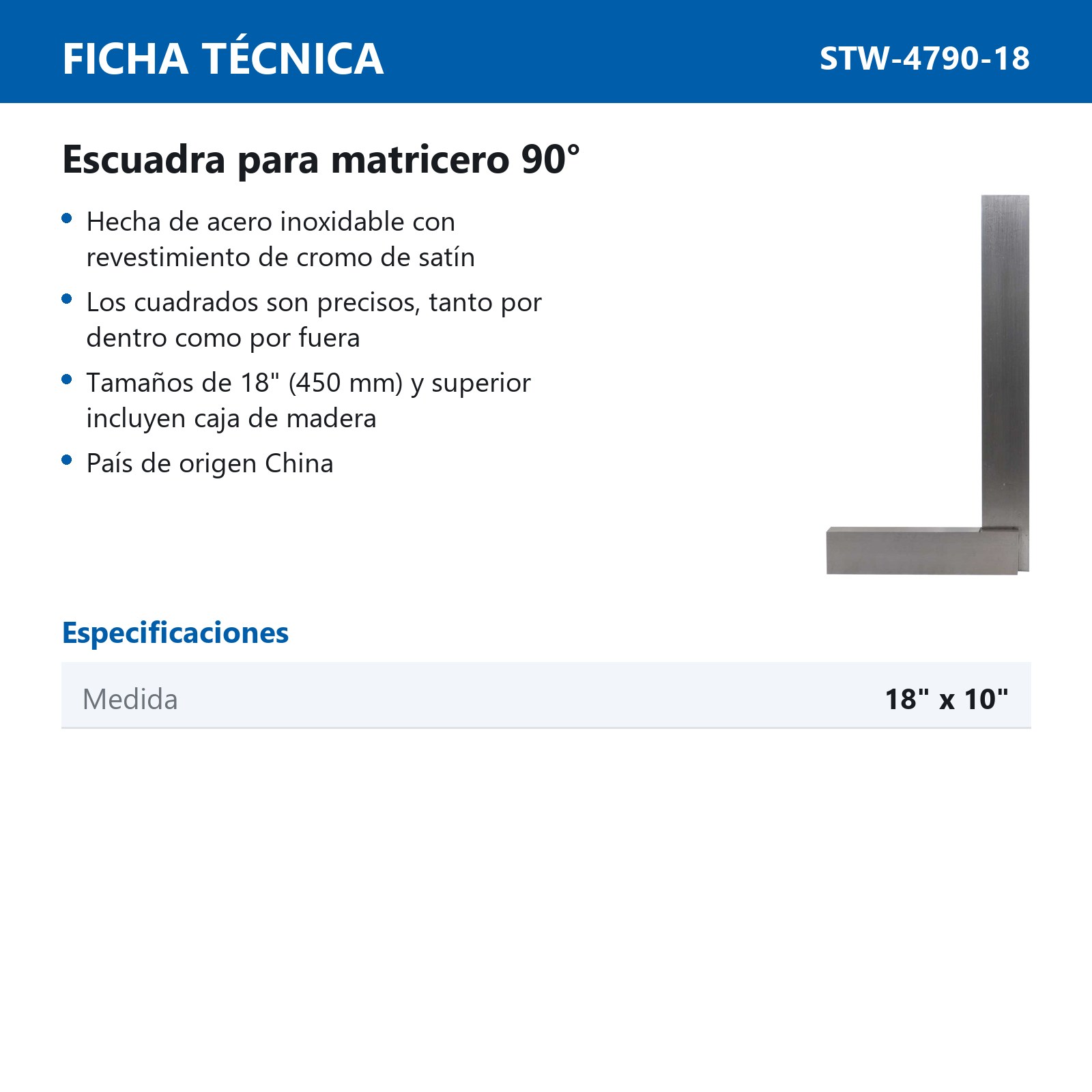 ESCUADRA P/MATRICERO 18 X 10" - Imagen 3