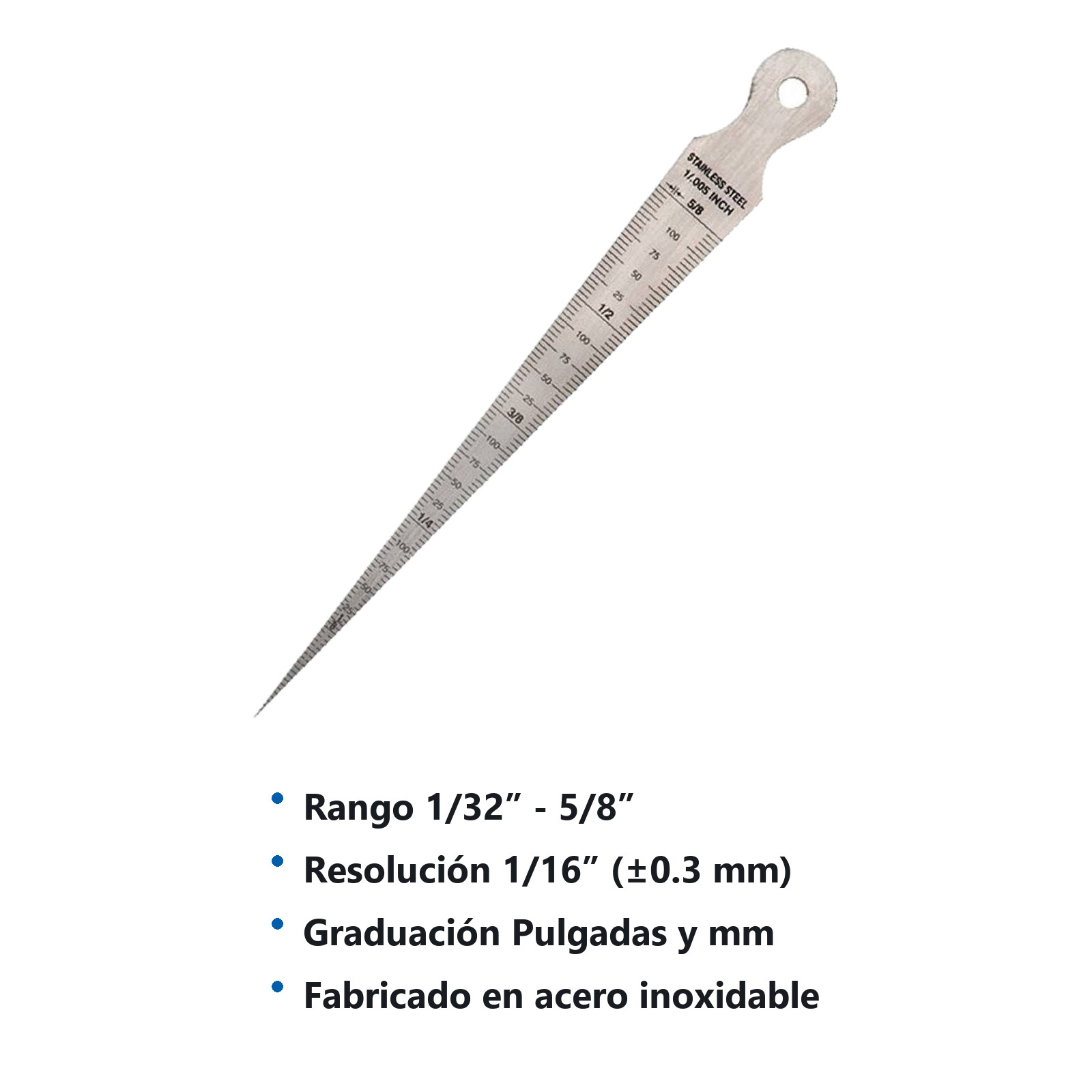 CALIBRADOR DE AGUJEROS 1/32" (1mm) - 5/8" (16 mm ) PULG/MM - Imagen 2