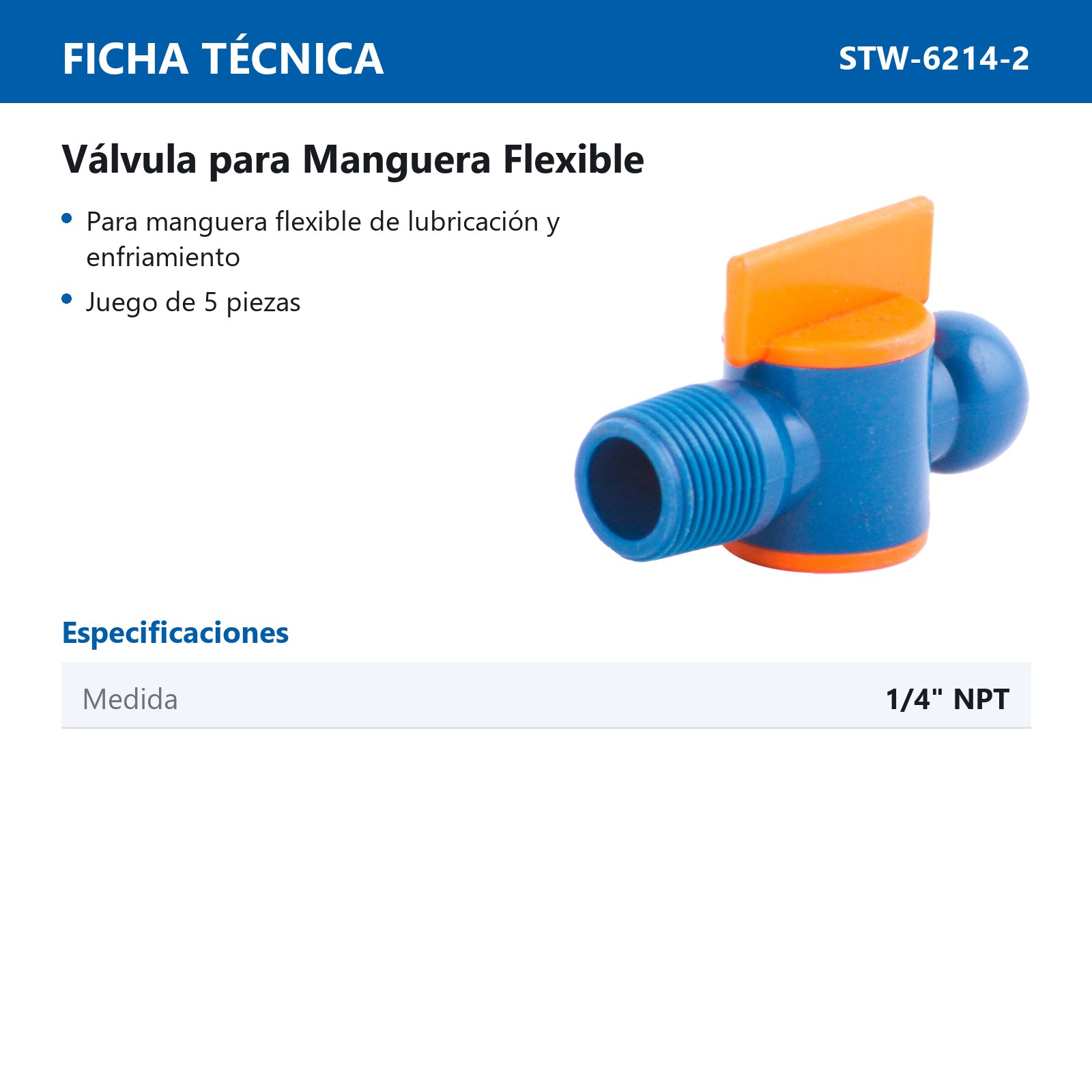 VALVULA PARA MANGUERA 1/4" JGO. (5 PZS) - Imagen 2