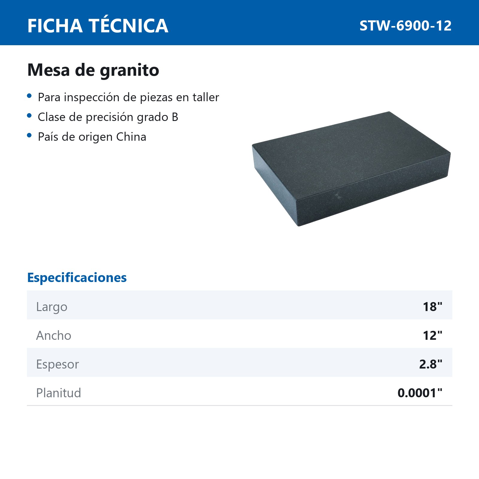 MESA GRANITO 12 X 18 X 2.8" - Imagen 2