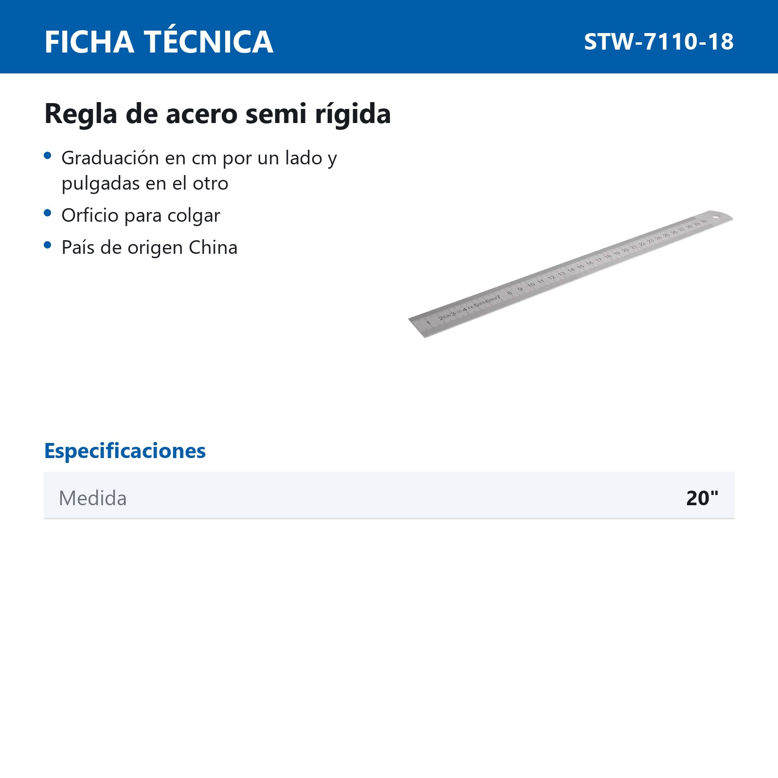 REGLA DE ACERO SEMI RIGIDA 20" - Imagen 2