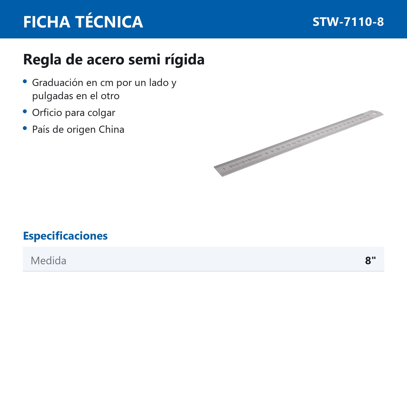 REGLA DE ACERO SEMI RIGIDA 8" - Imagen 2