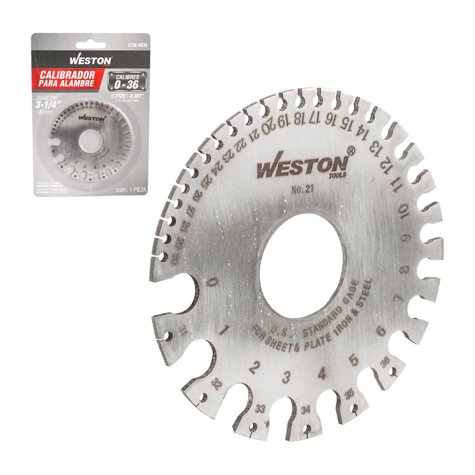 Calibrador para Alambres WESTON No. 0 al 36 (0.3125" - 0.007")