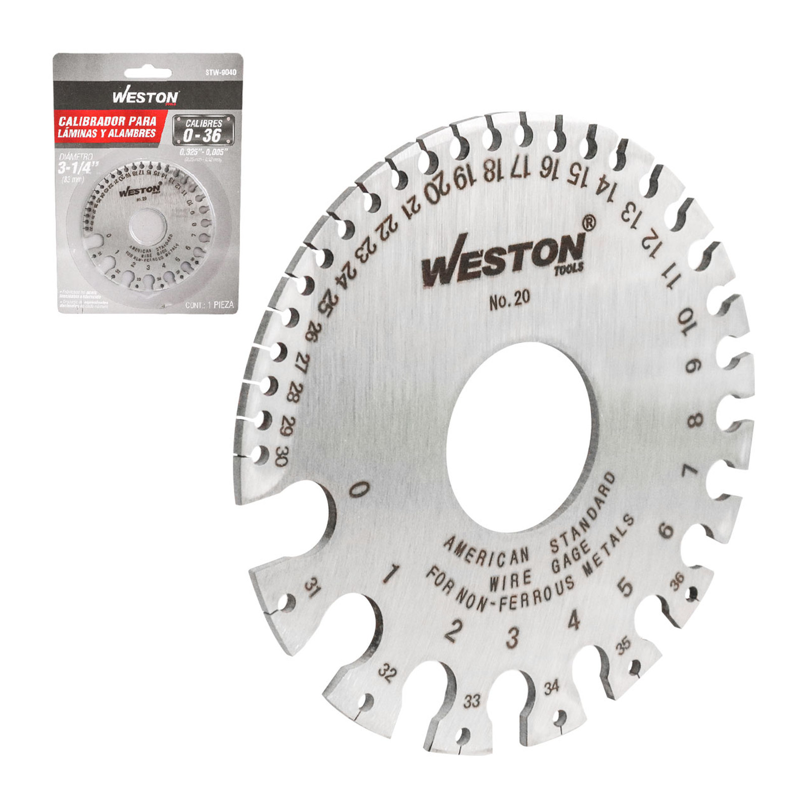 Calibrador de Láminas para Acero WESTON No. 0-36 (0.325" - 0.005")