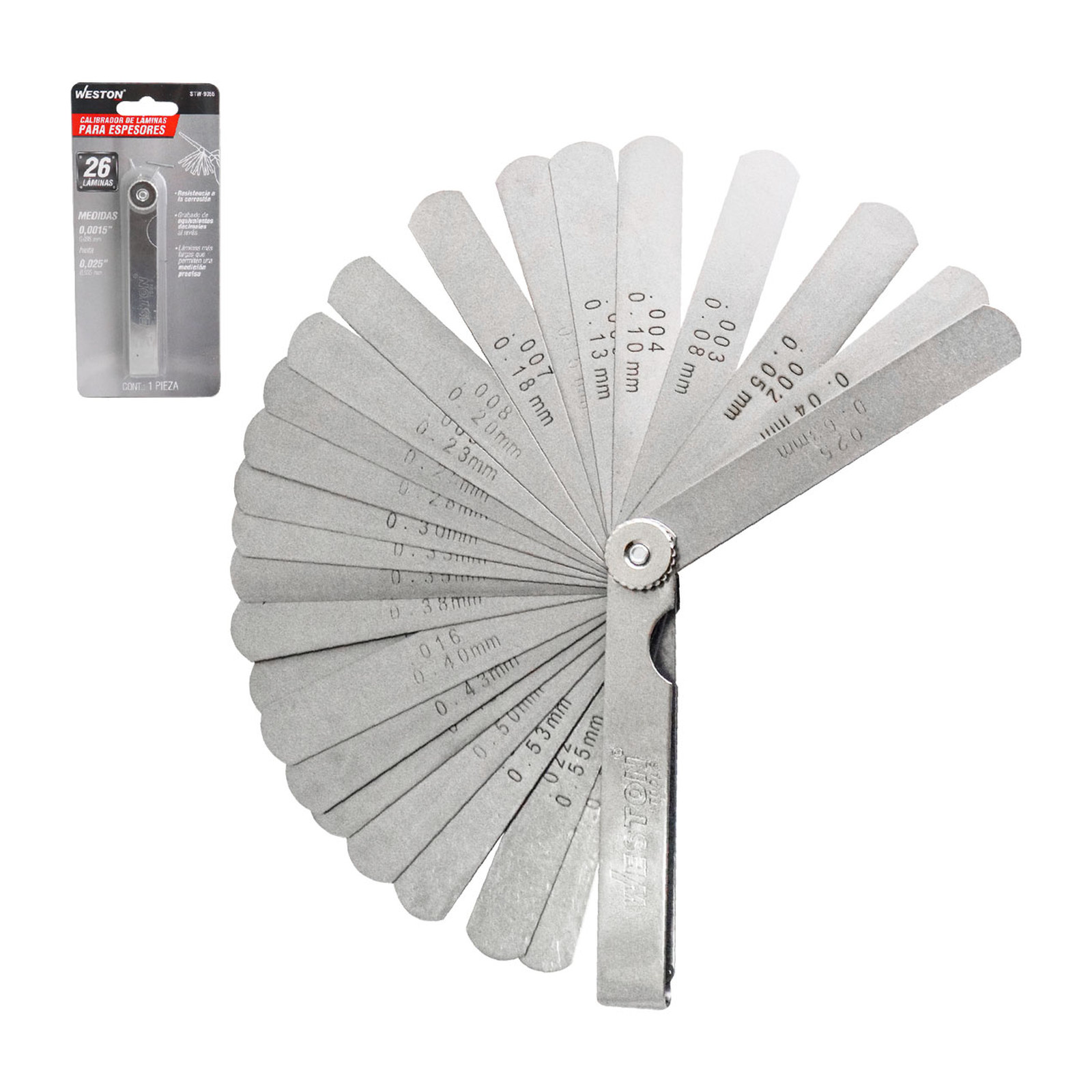 Calibrador de Lainas para Espesores 0.0015 - 0.025" 26 Medidas Weston