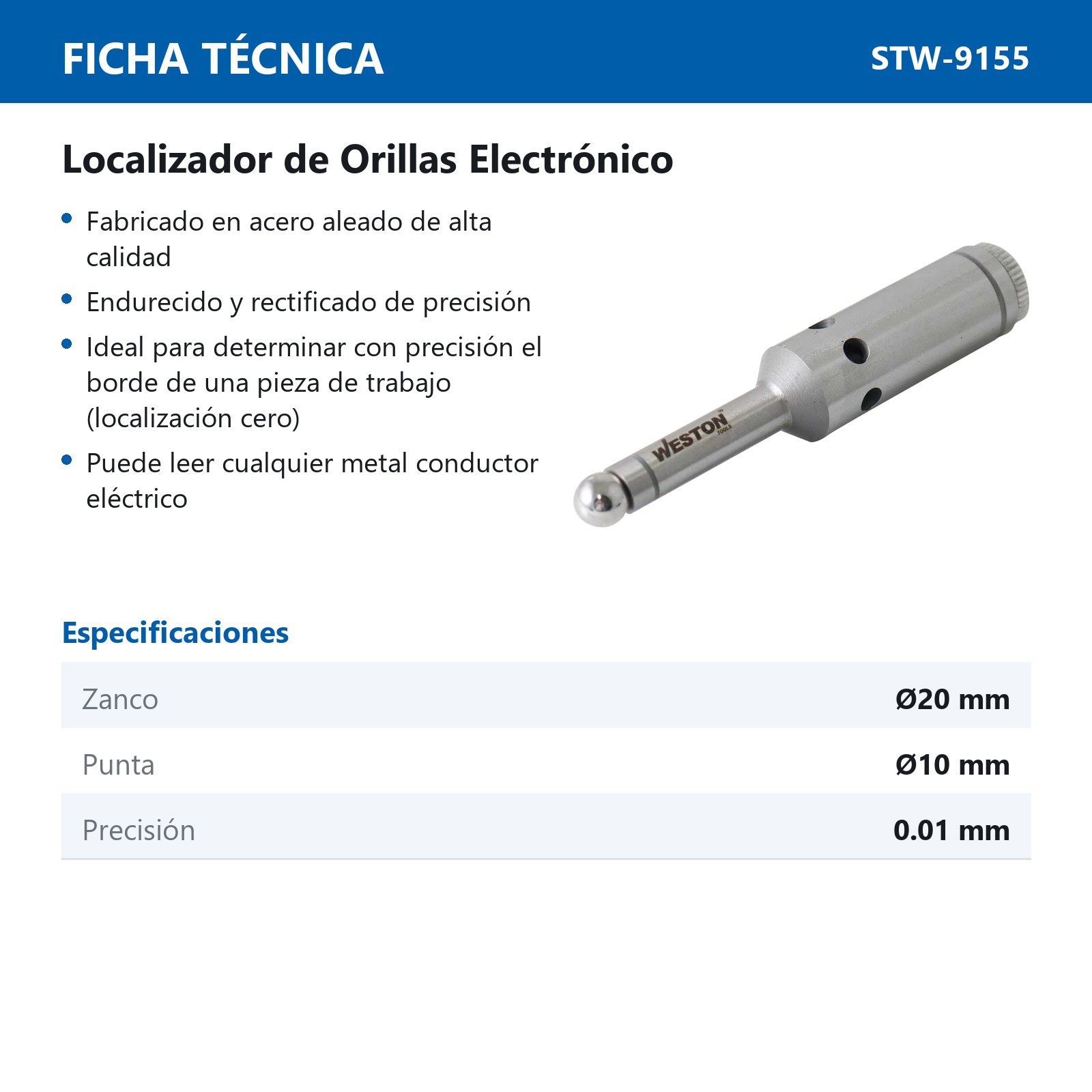 LOCALIZADOR D/ORILLAS ELECTRONICO ZANCO 20MM PUNTA 10MM - Imagen 2