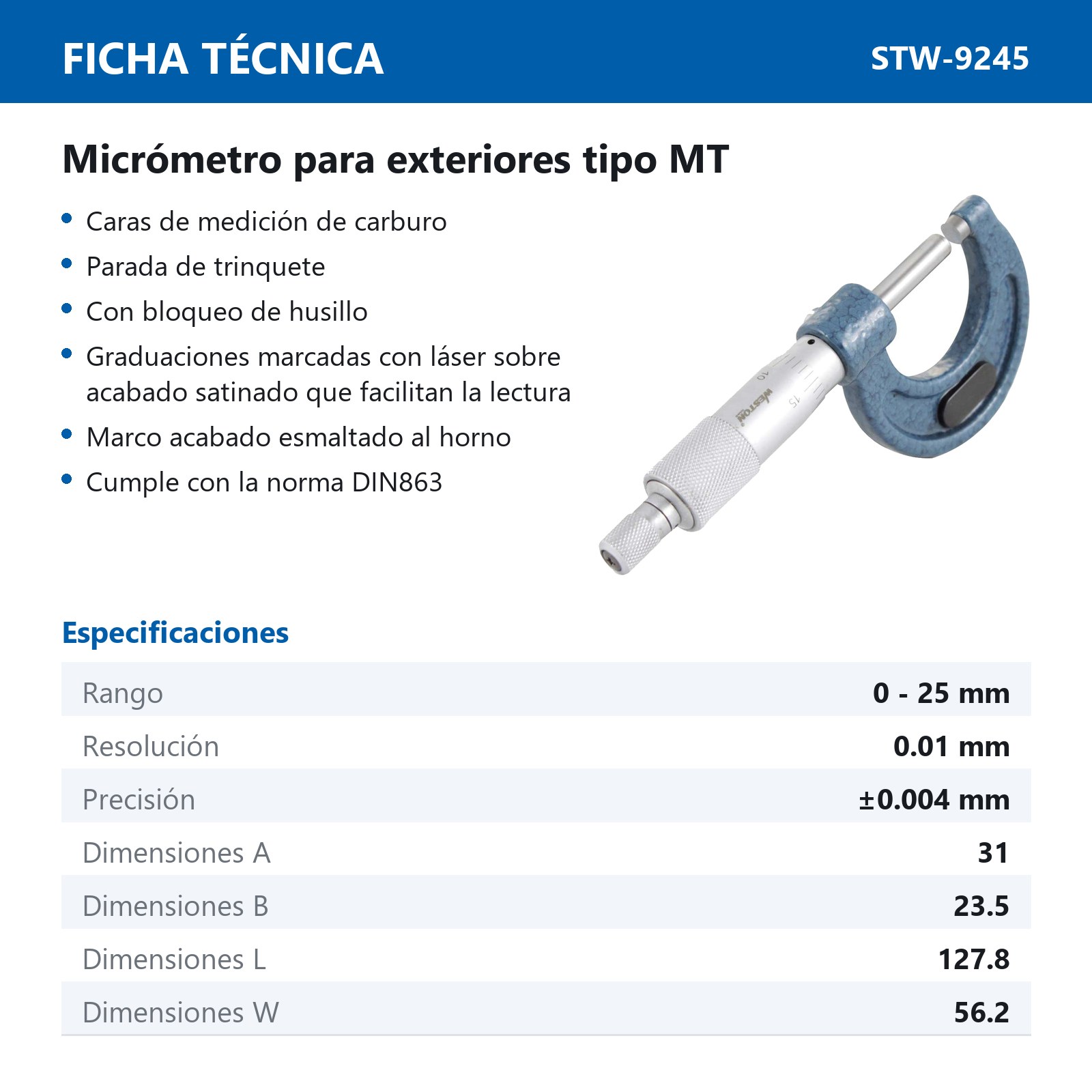 MICROMETRO P/EXTERIORES TIPO MT 0 - 25MM - Imagen 2