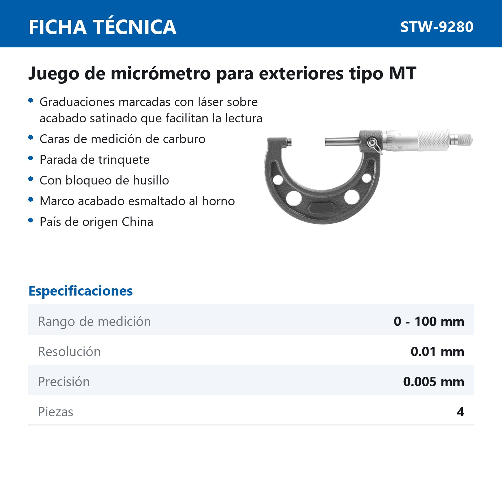 JUEGO MICROMETRO P/EXTERIORES TIPO MT 0 - 100MM 4 PIEZAS - Imagen 2