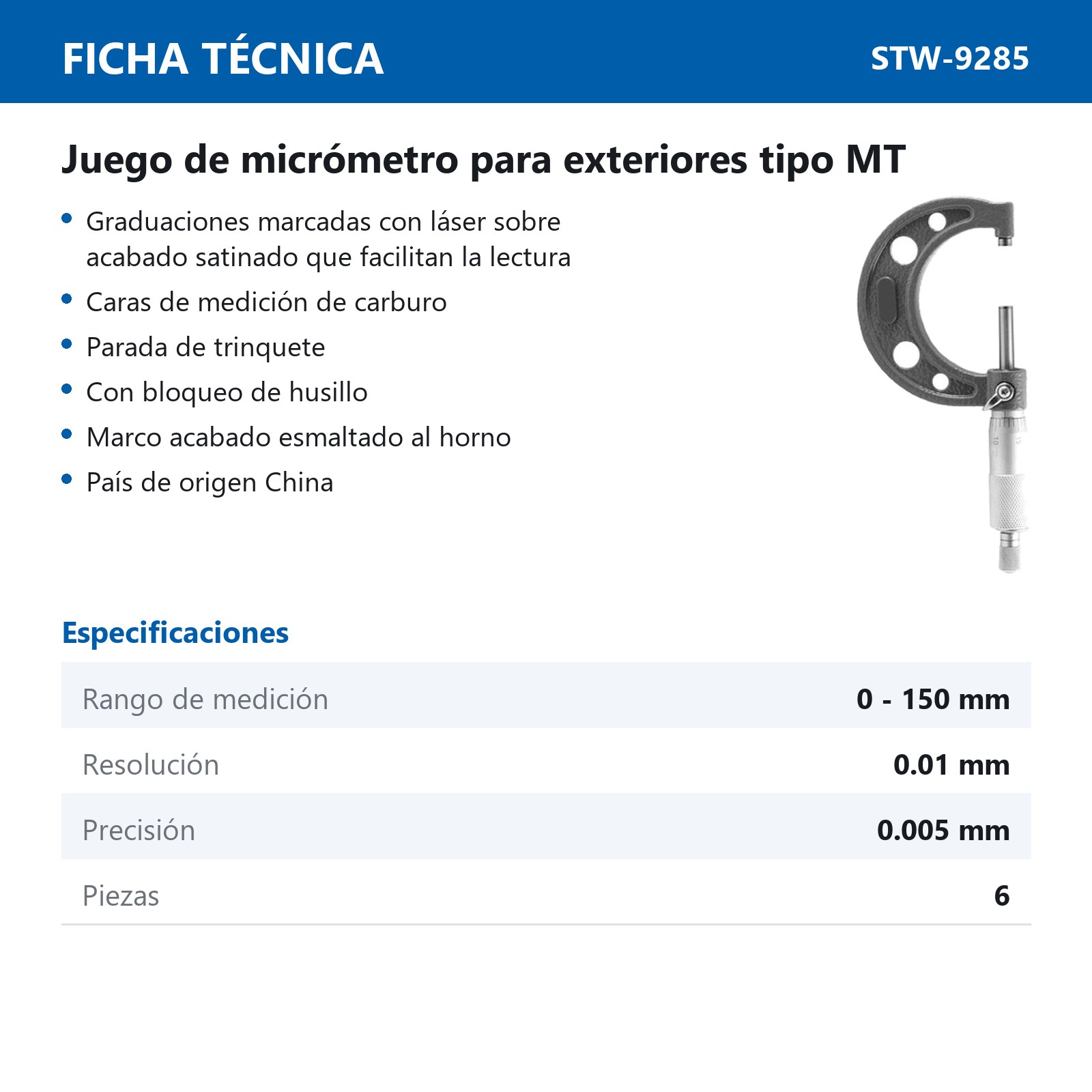JUEGO MICROMETRO P/EXTERIORES TIPO MT 0 - 150MM  6 PIEZAS - Imagen 2