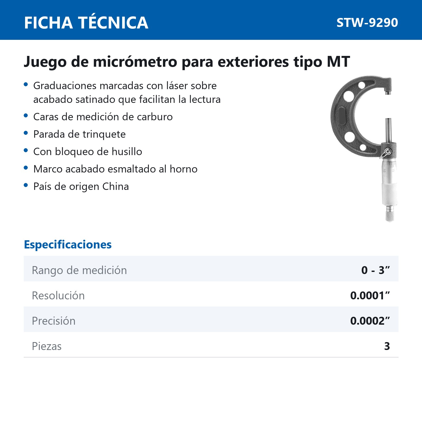 JUEGO MICROMETRO P/EXTERIORES TIPO MT 0 - 3" 3 PIEZAS - Imagen 2