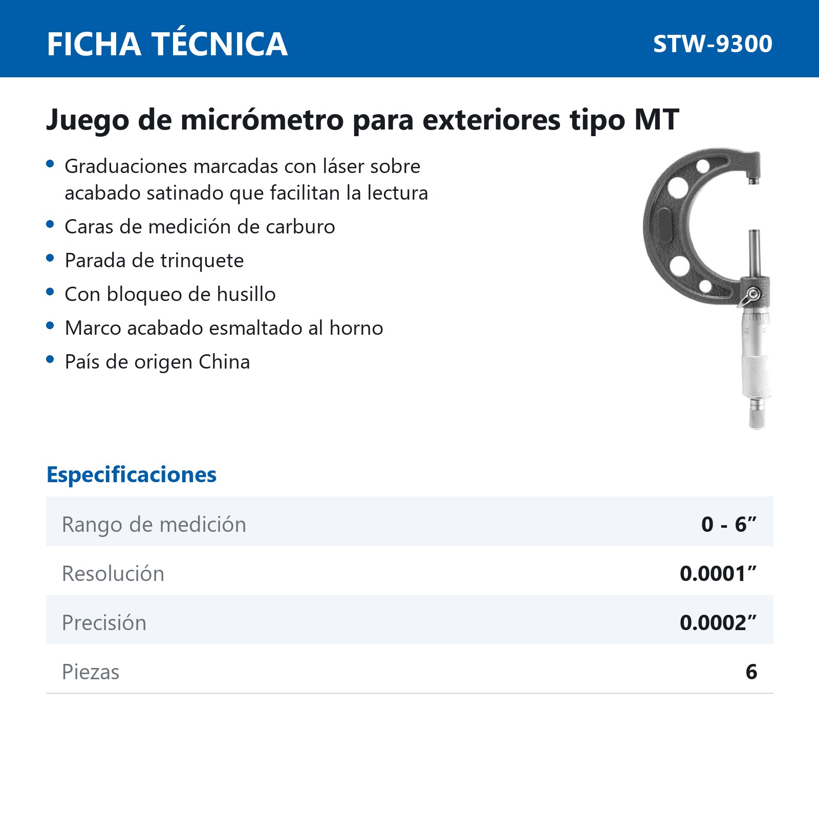 JUEGO MICROMETRO P/EXTERIORES TIPO MT 0 - 6" 6 PIEZAS - Imagen 2