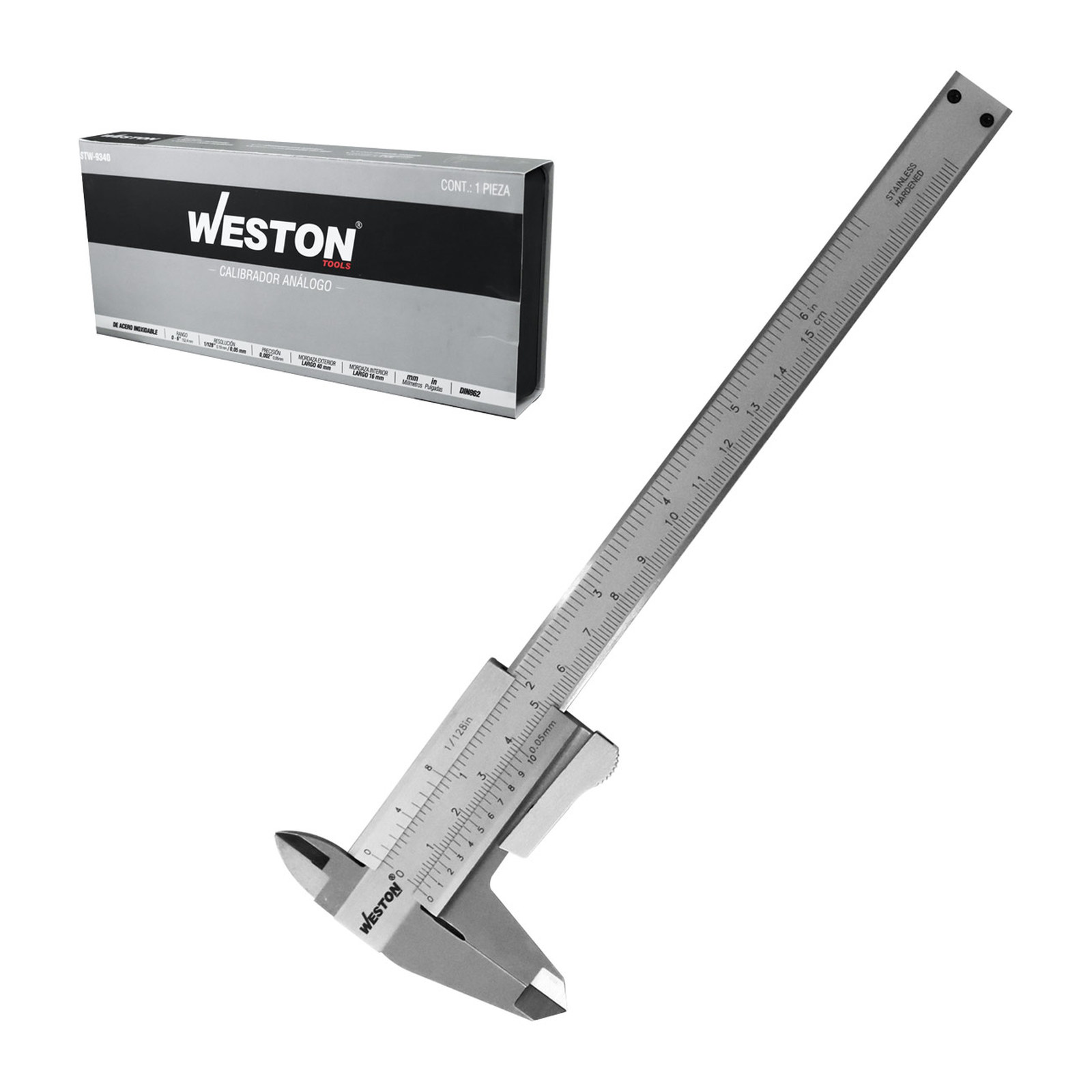 Calibrador Vernier Weston Acero Inoxidable 6" (mm y Pulgadas)