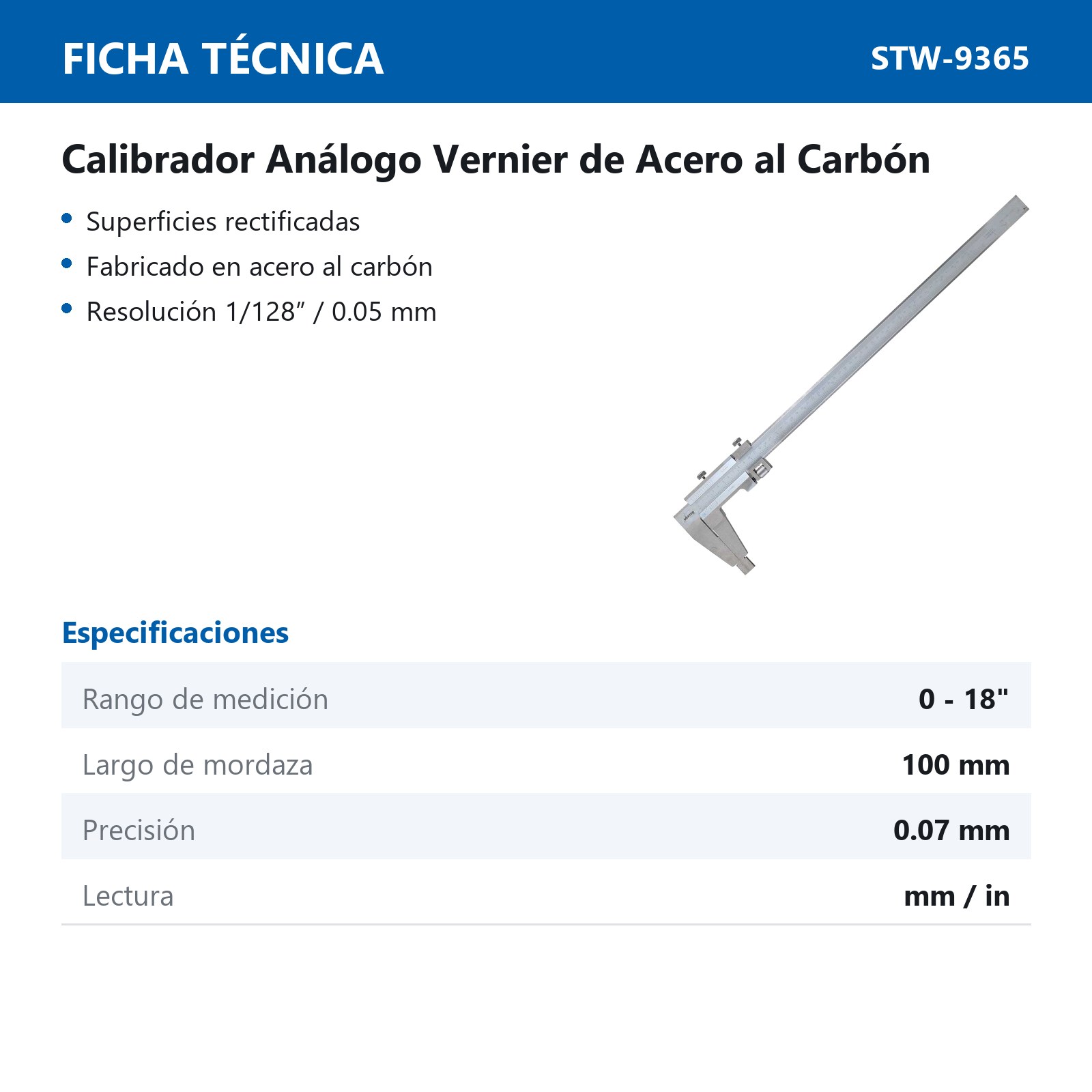 CALIBRADOR VERNIER ACERO AL CARBON 18" - Imagen 2