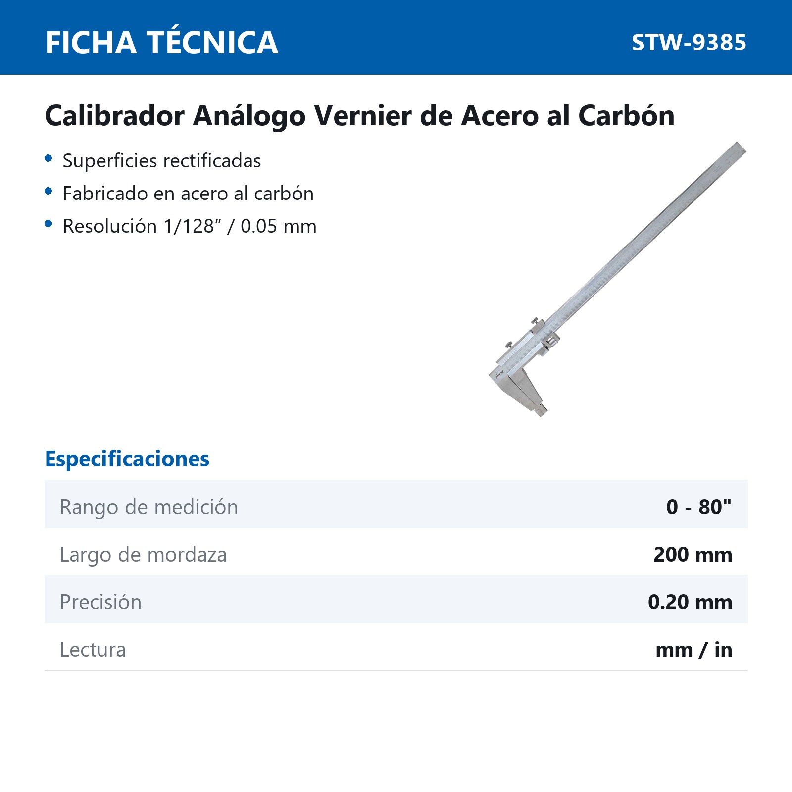 CALIBRADOR VERNIER ACERO AL CARBON 80" - Imagen 2