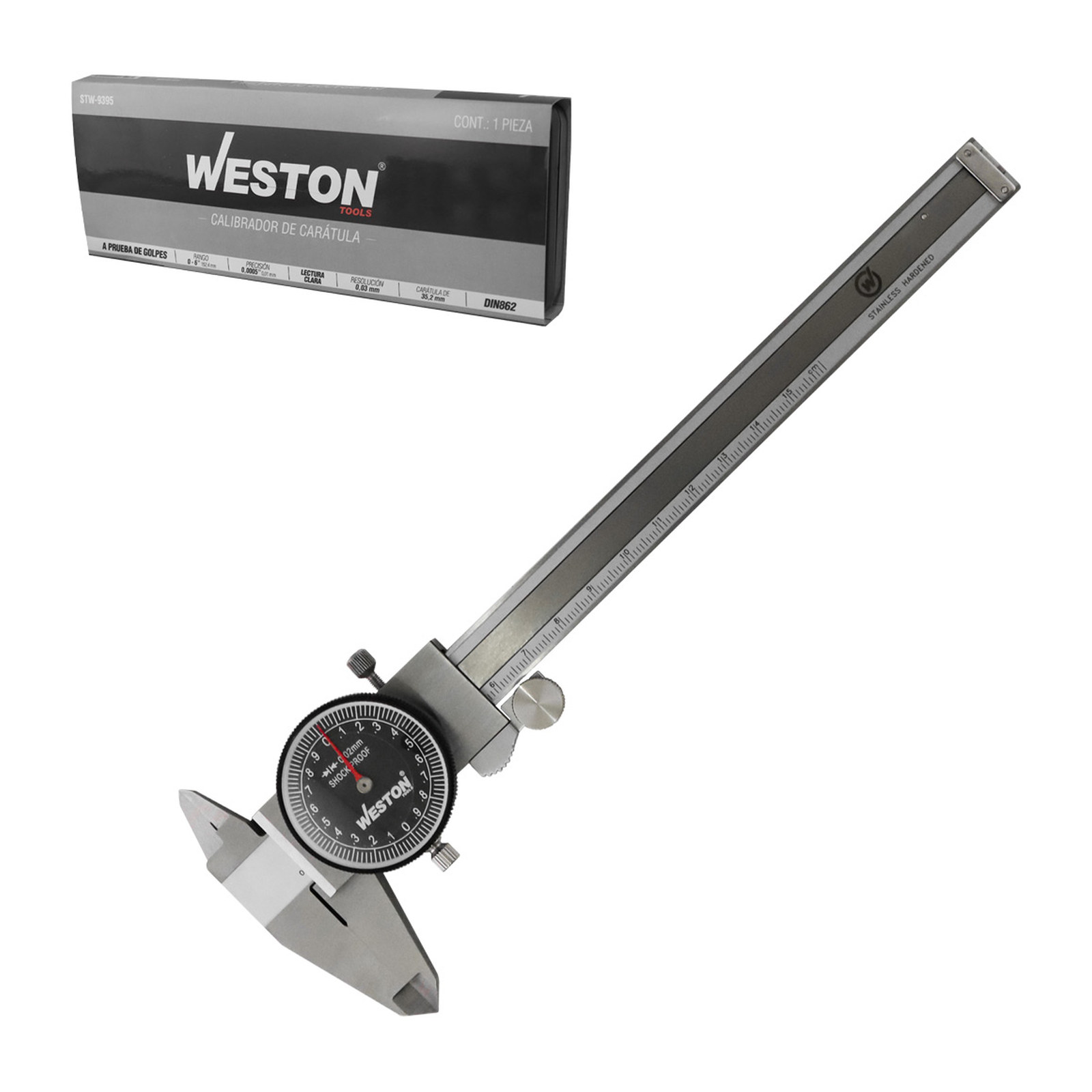 Calibrador de Carátula a Prueba de Golpes Acero Inoxidable 0-150 mm WESTON