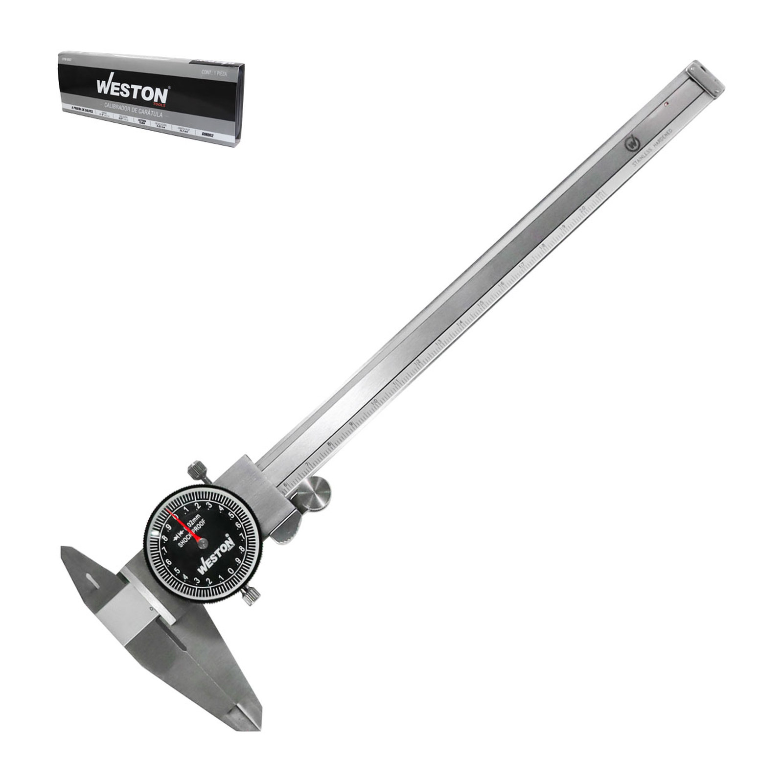 Calibrador de Carátula a Prueba de Golpes Acero Inoxidable 0-200 mm WESTON