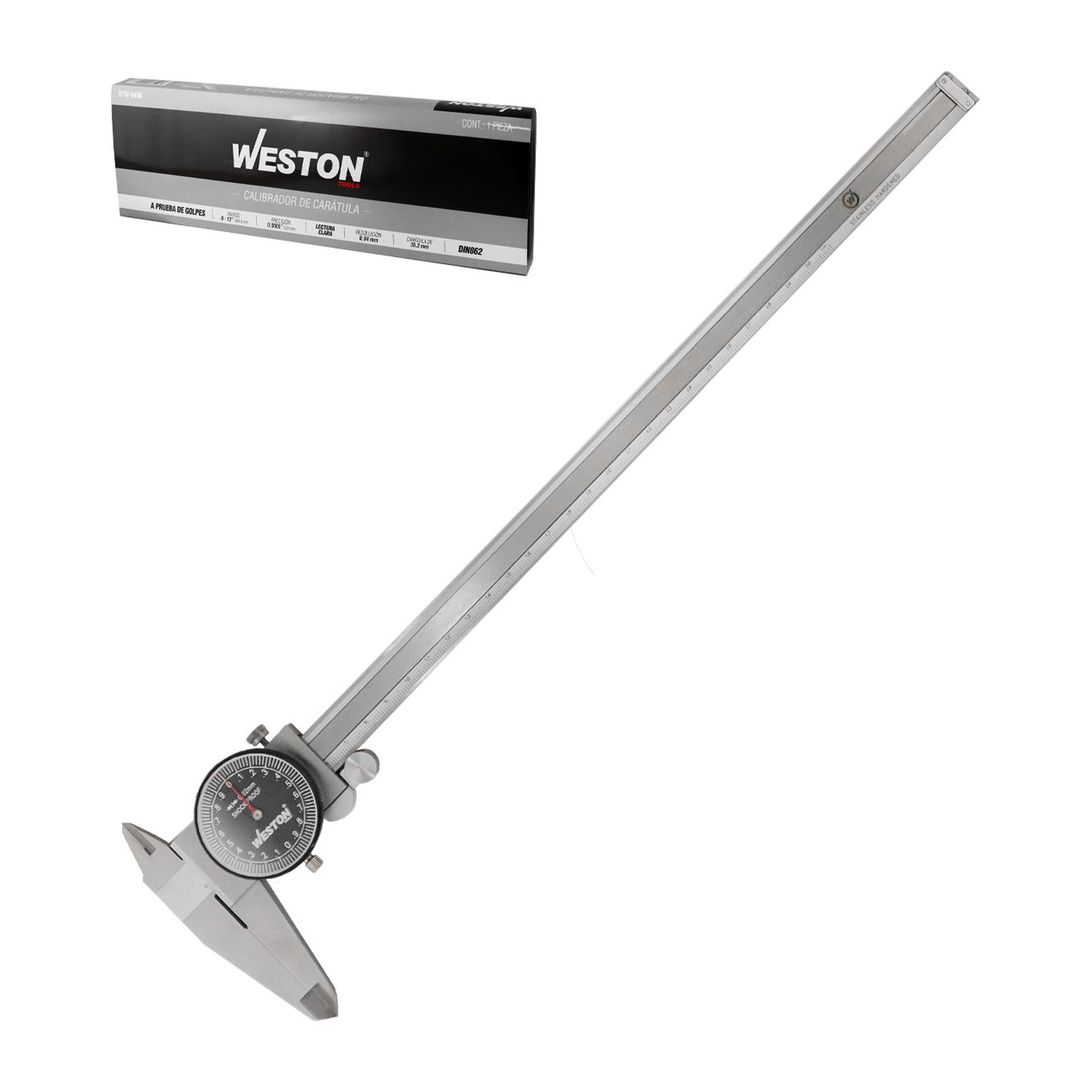 Calibrador de Carátula a Prueba de Golpes Acero Inoxidable 0-300 mm WESTON