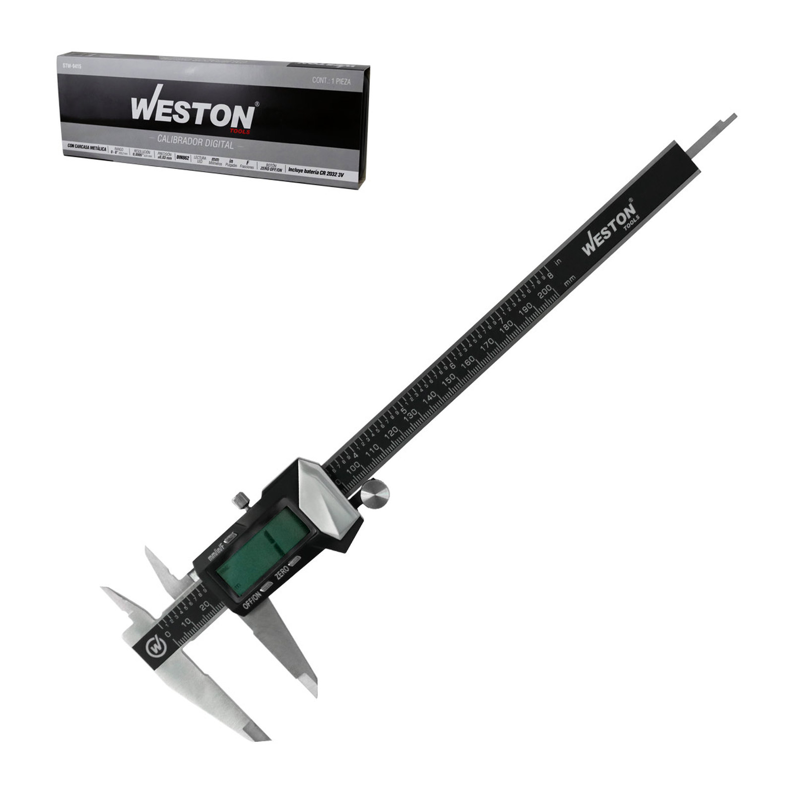 Calibrador Digital Acero Inoxidable Carcasa Metálica 8" Weston