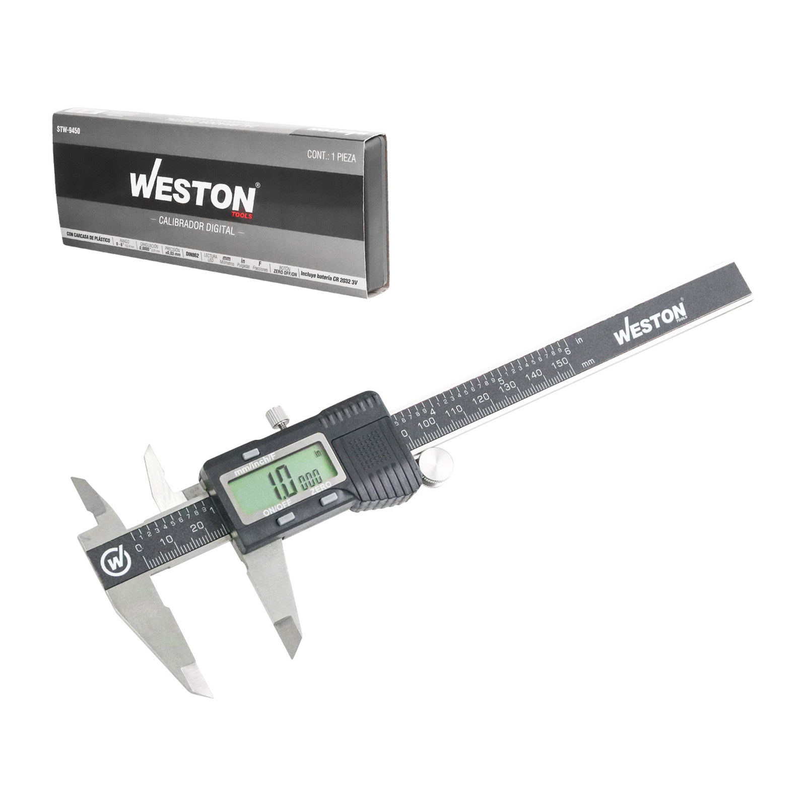 Calibrador Digital Acero Inoxidable Carcasa Plástica 6" WESTON