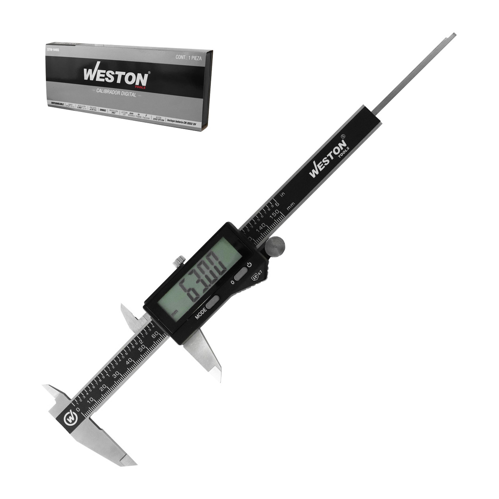 Calibrador Digital de Acero Inoxidable con Sensor Inductivo 6" Weston