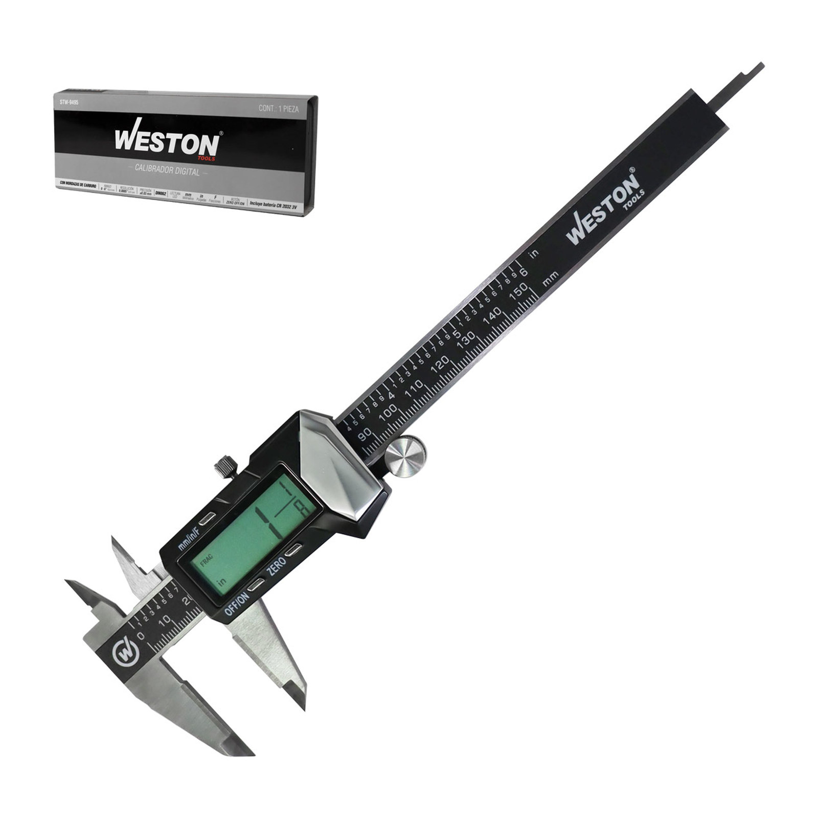 Calibrador Digital Acero Inoxidable Mandíbulas Punta de Carburo 6" WESTON