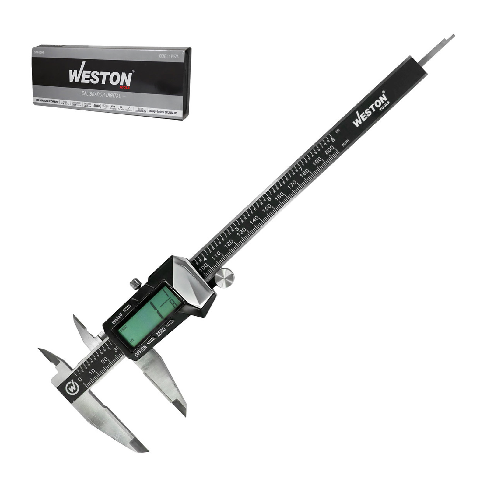 Calibrador Digital Acero Inoxidable Mandíbulas Punta de Carburo 8" WESTON