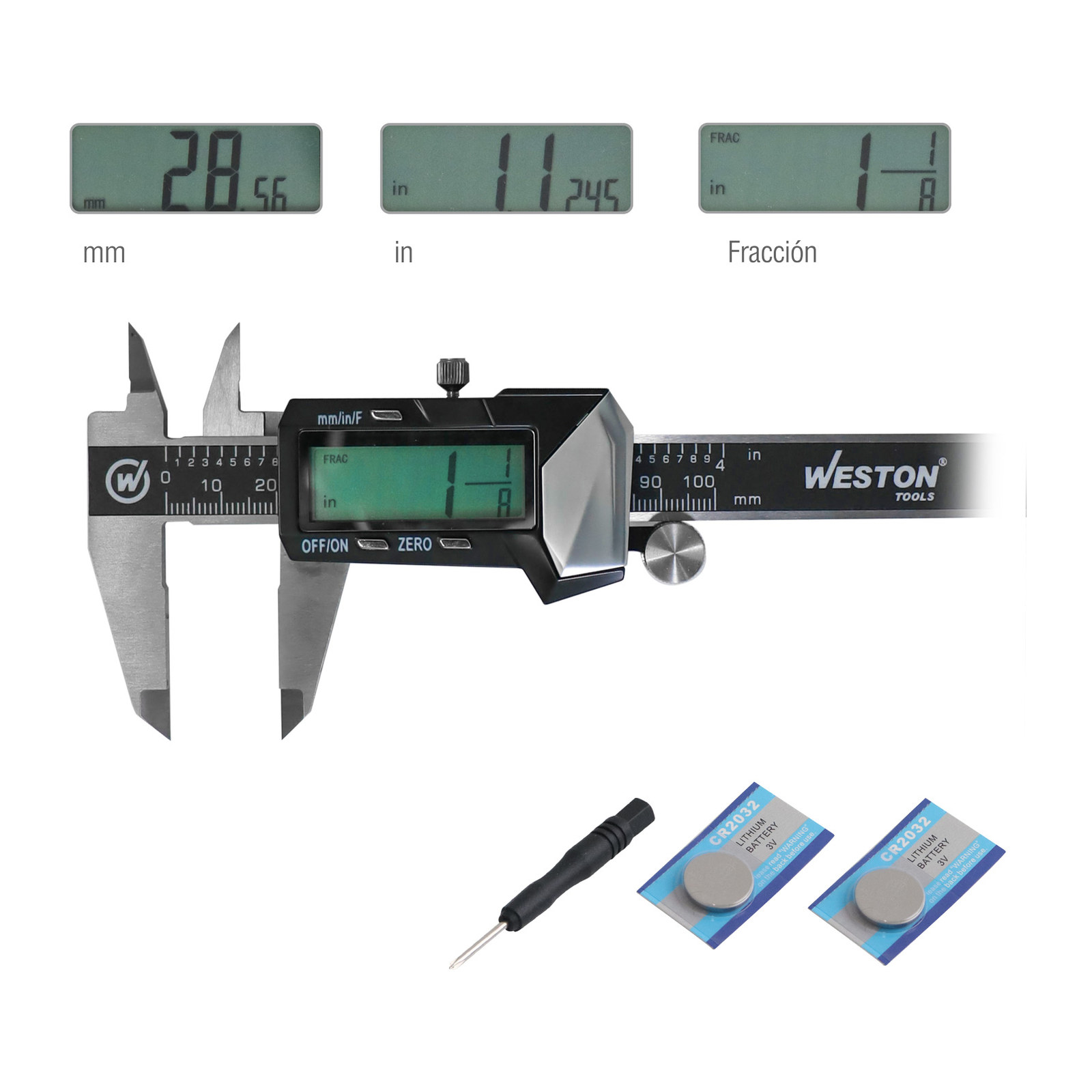 CALIBRADOR DIGITAL ACERO INOX. MANDIBULAS PUNTA D/CARBURO 8" - Imagen 2
