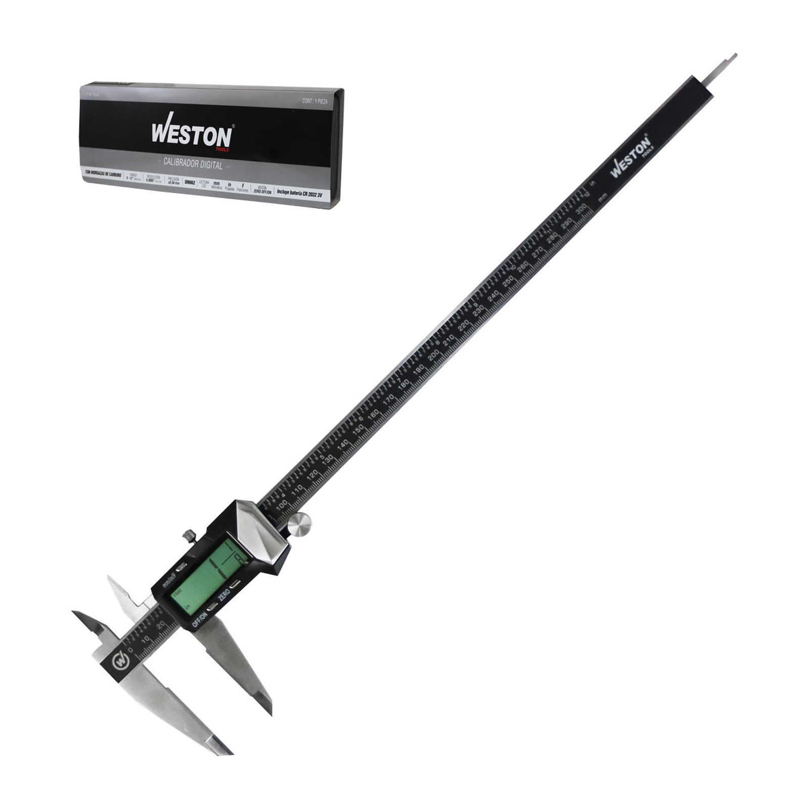Calibrador Digital Weston 12" Acero Inoxidable con Mandíbulas Punta de Carburo