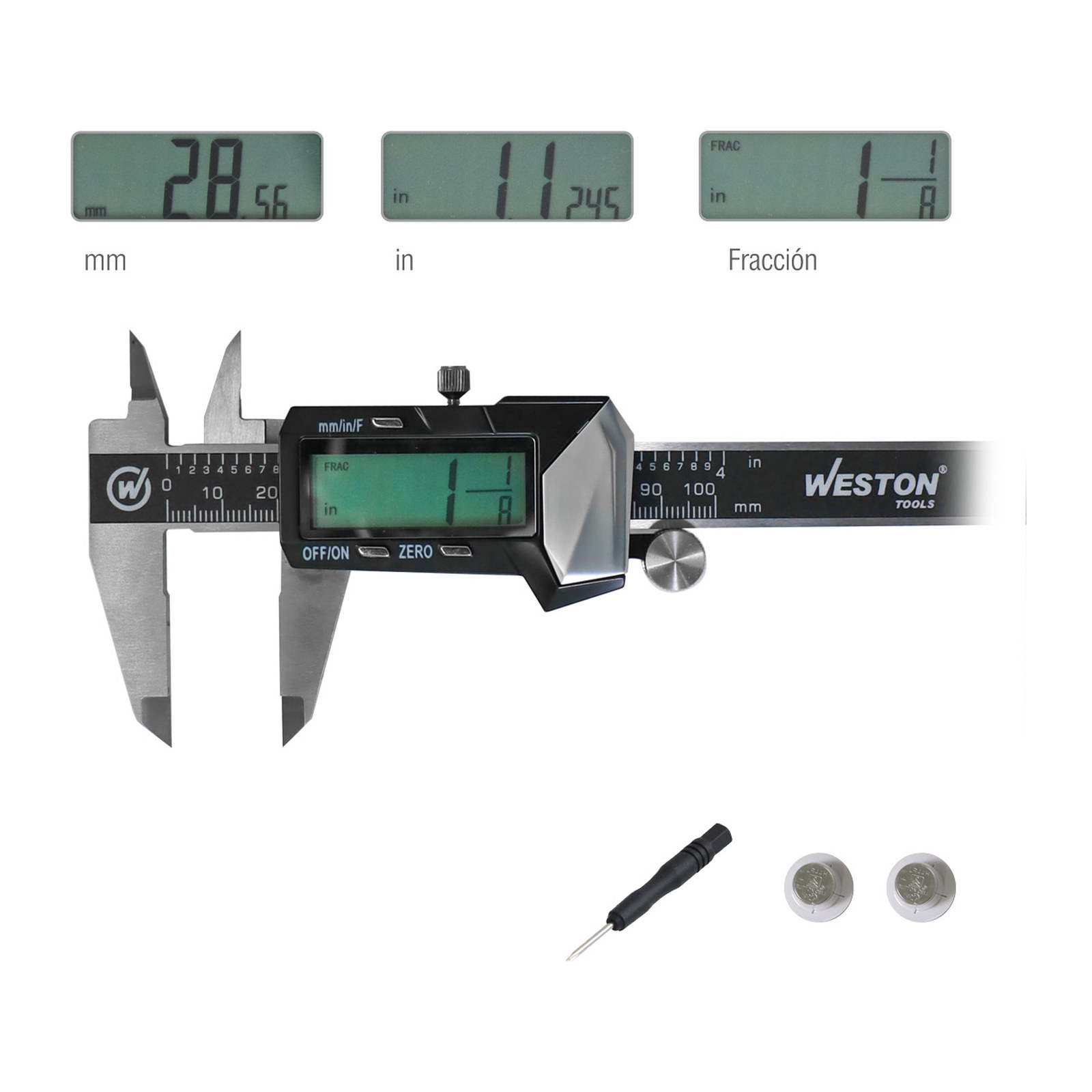 CALIBRADOR DIGITAL ACERO INOX. MANDIBULAS PUNTA D/CARBURO 12" - Imagen 2