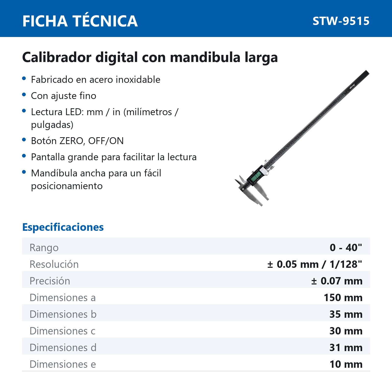 CALIBRADOR DIGITAL 40" MANDIBULA LARGA - Imagen 2