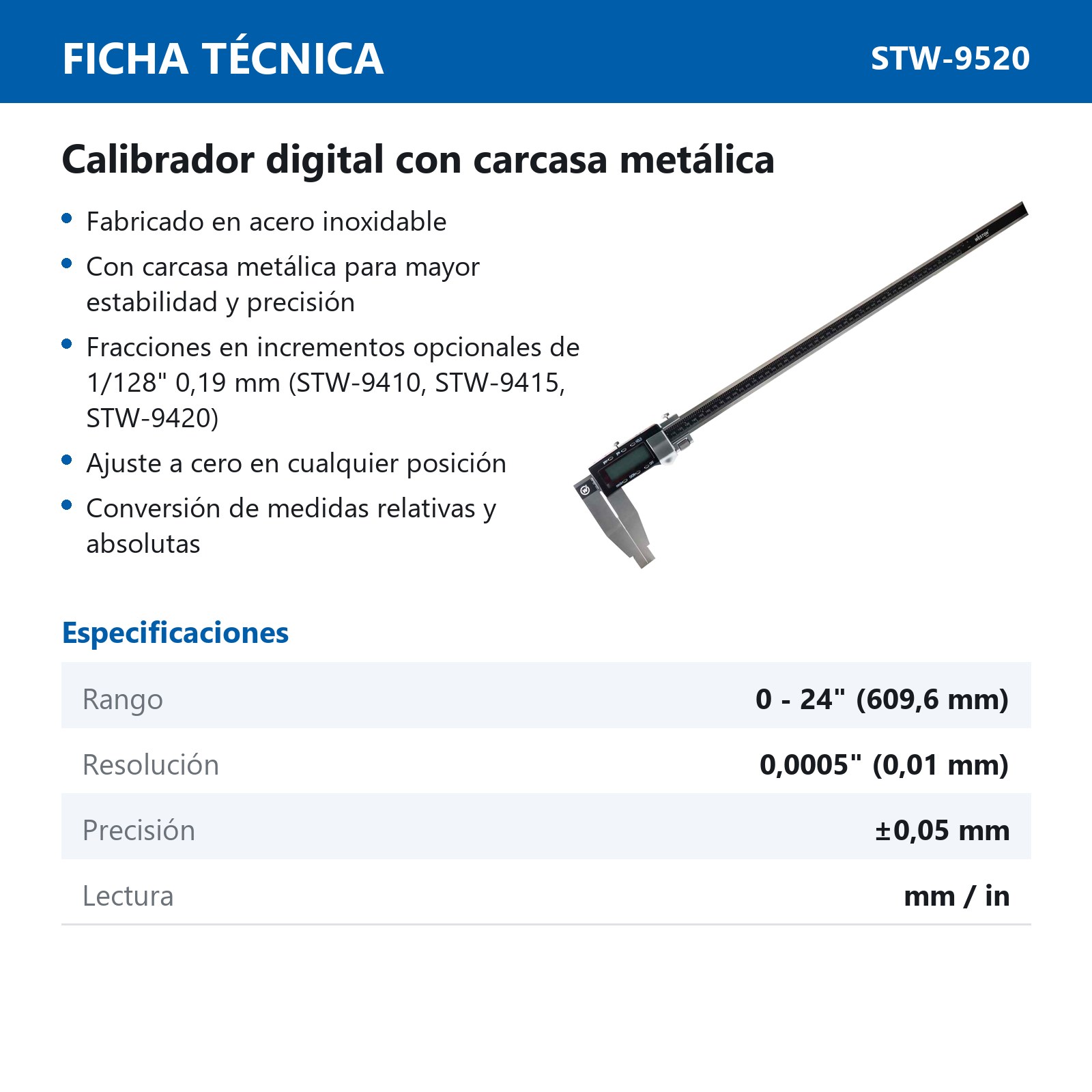 CALIBRADOR DIGITAL ACERO INOX. CARCASA METALICA 24" - Imagen 3