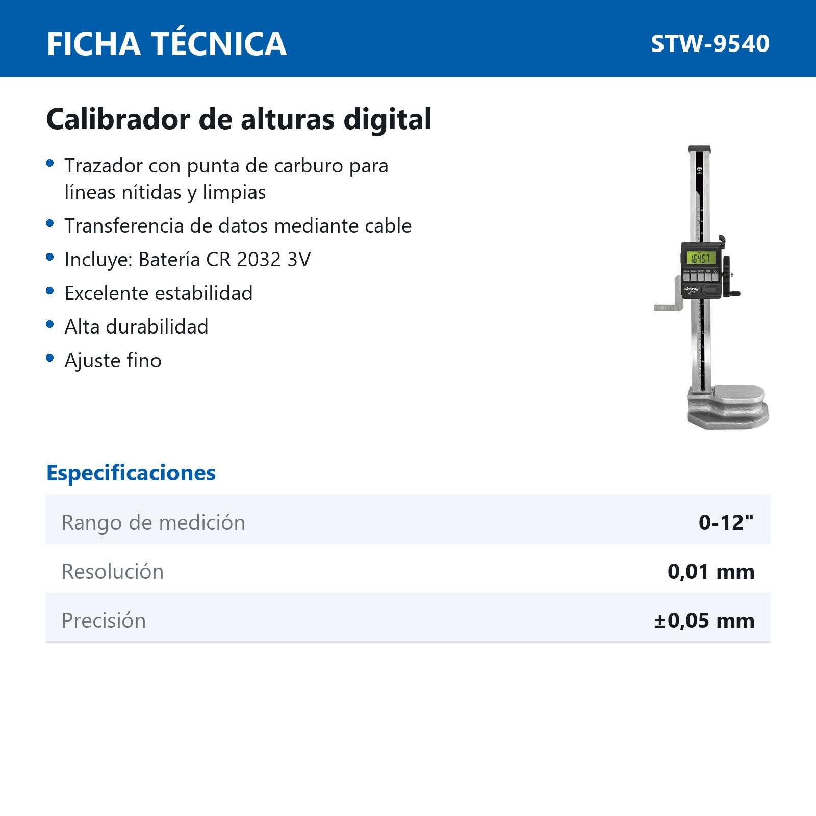 CALIBRADOR DE ALTURAS DIGITAL 12'' USO RUDO - Imagen 2