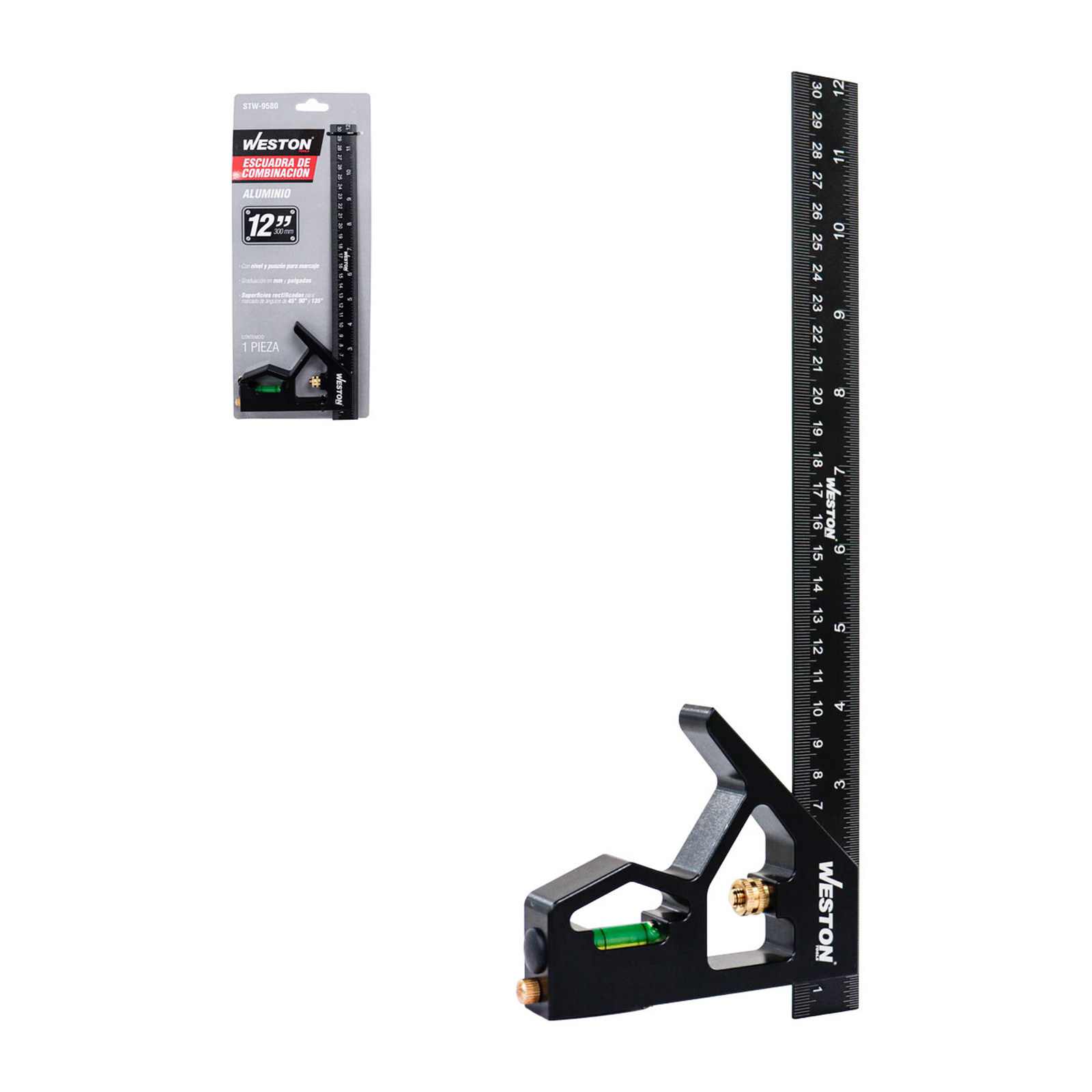 Escuadra de Combinación de Aluminio con Nivel 12" Weston