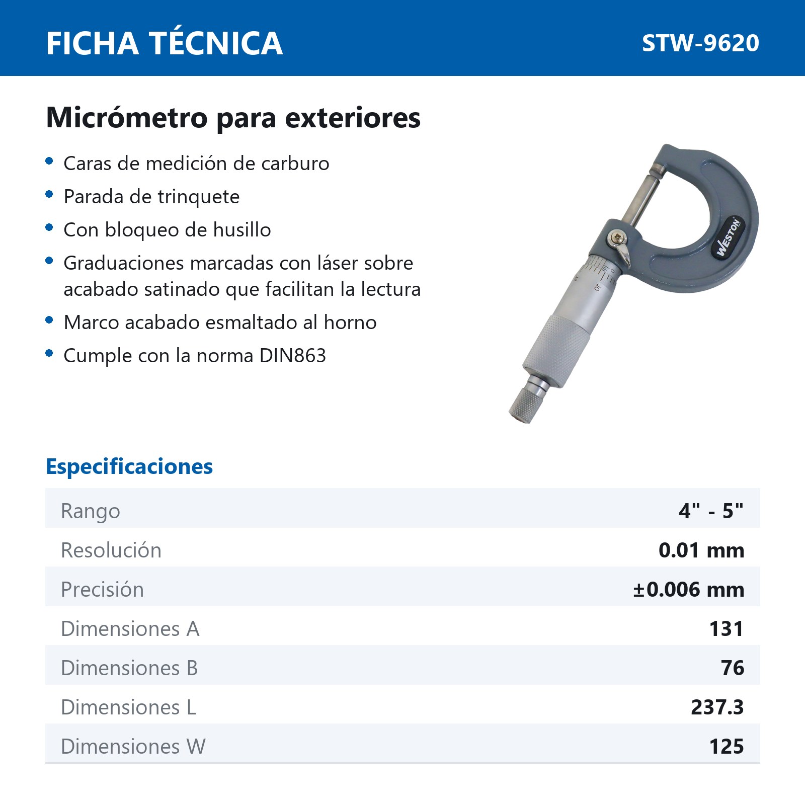 MICROMETRO P/EXTERIORES 4" - 5" - Imagen 2