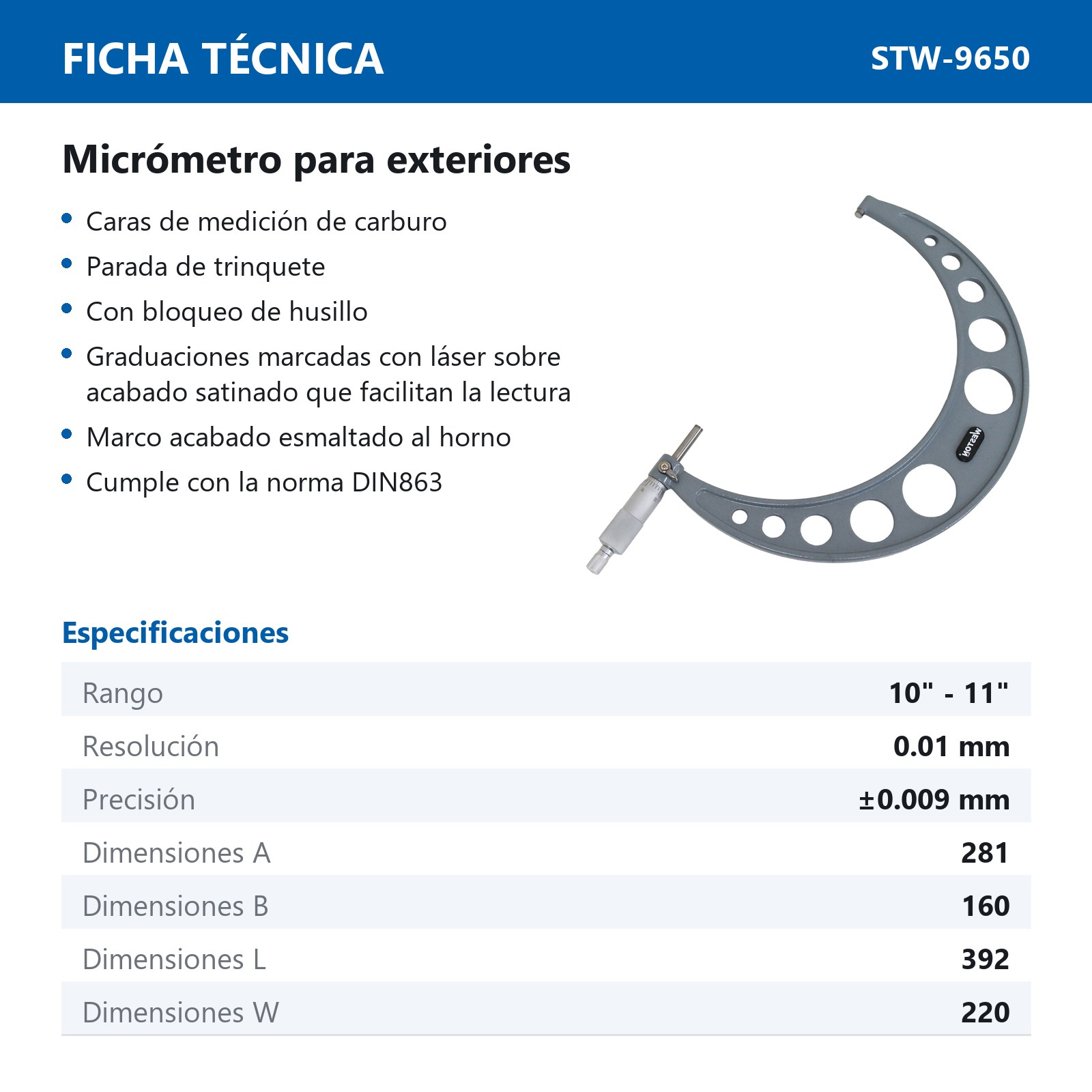 MICROMETRO P/EXTERIORES EXTRA GRANDE 10" - 11" - Imagen 2