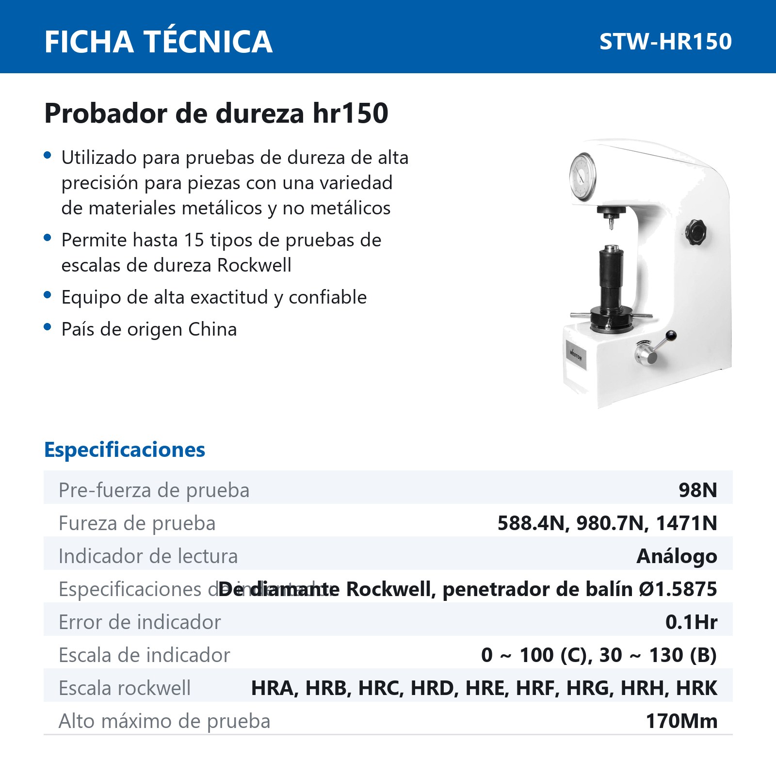 PROBADOR DE DUREZA HR150 - Imagen 3